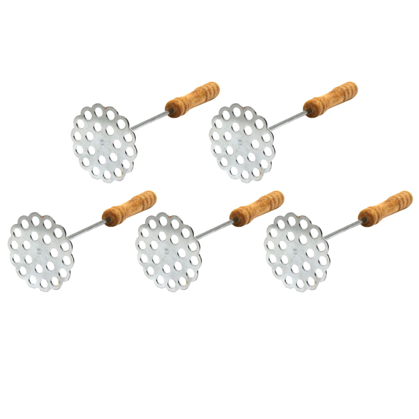 5-teiliger Tragbarer Kartoffelstampfer Aus Edelstahl Mit Holzgriff, Manueller Kartoffelzerkleinerer, Küchenhelfer