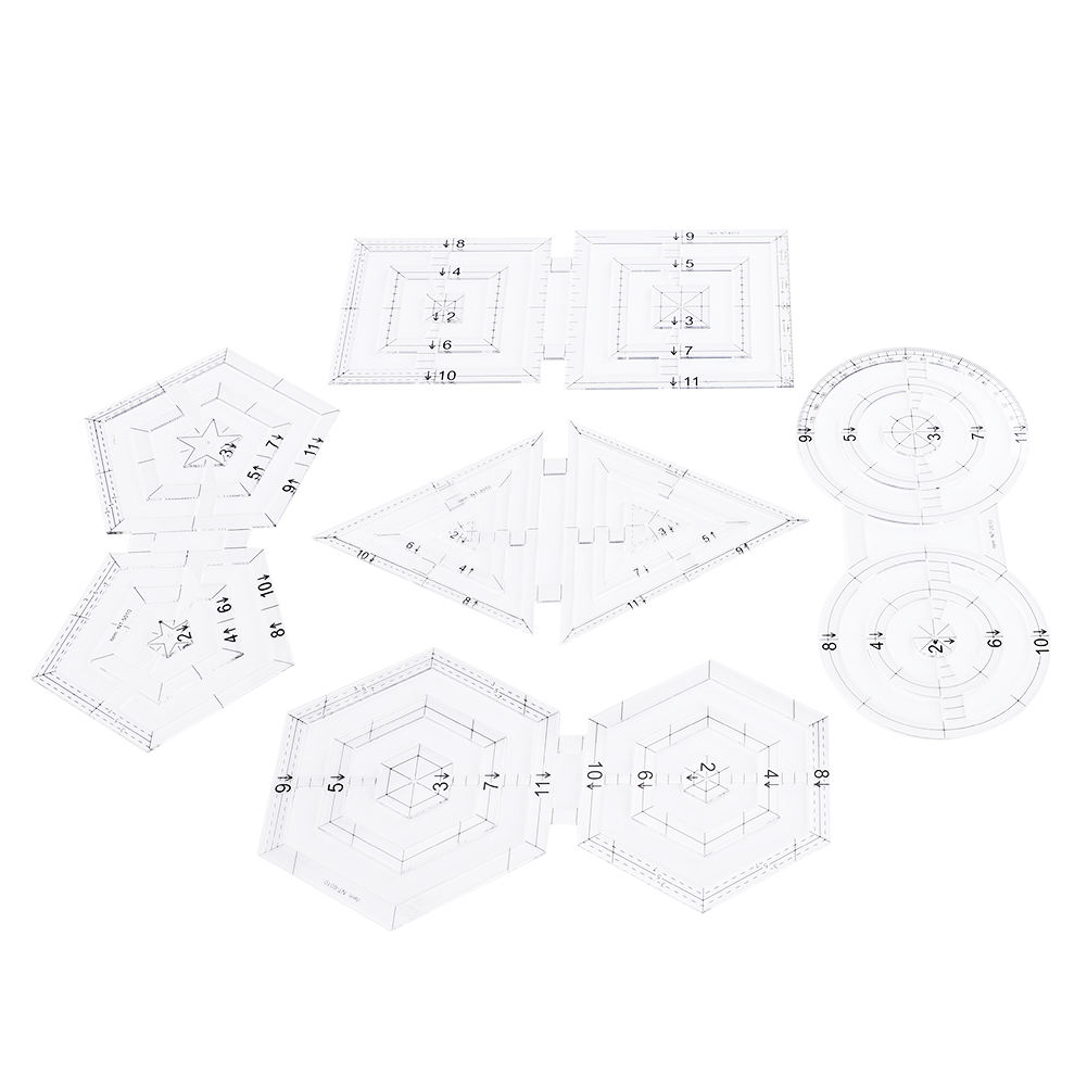 Set Mit 5 Hand-patchwork-linealen In Verschiedenen Formen: Rund, Fünfeck, Sechseck, Dreieck, Diy-nähen