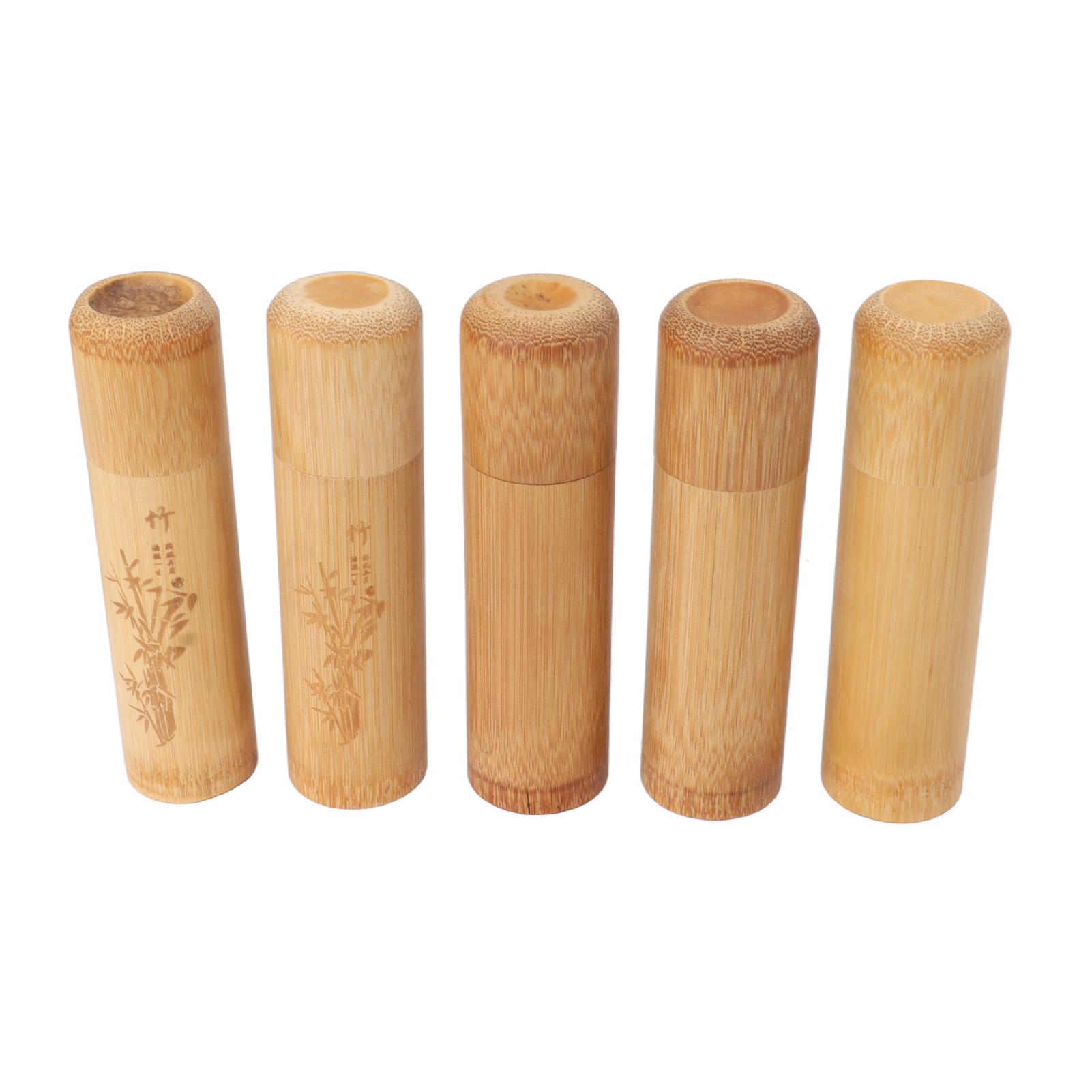 Set Mit 5 Bambus-reise-teedosen, 12 Cm, Geeignet Für Kaffee Und Nüsse, 2 Im Bambus-design, 3 Schlichte Ausführung