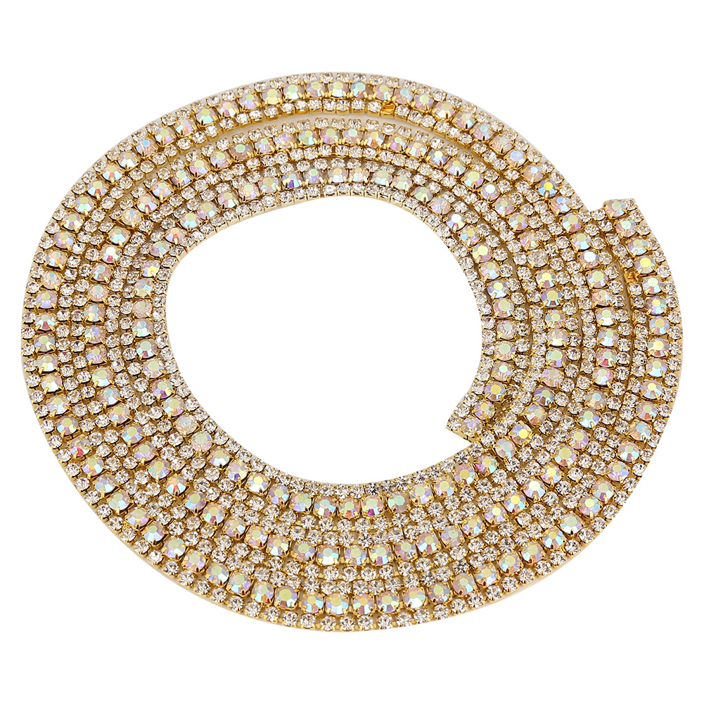 Dekorative Bandrolle, Diamantnetz, 3 Reihen, Funkelnde Kristall-strasssteine (gold)