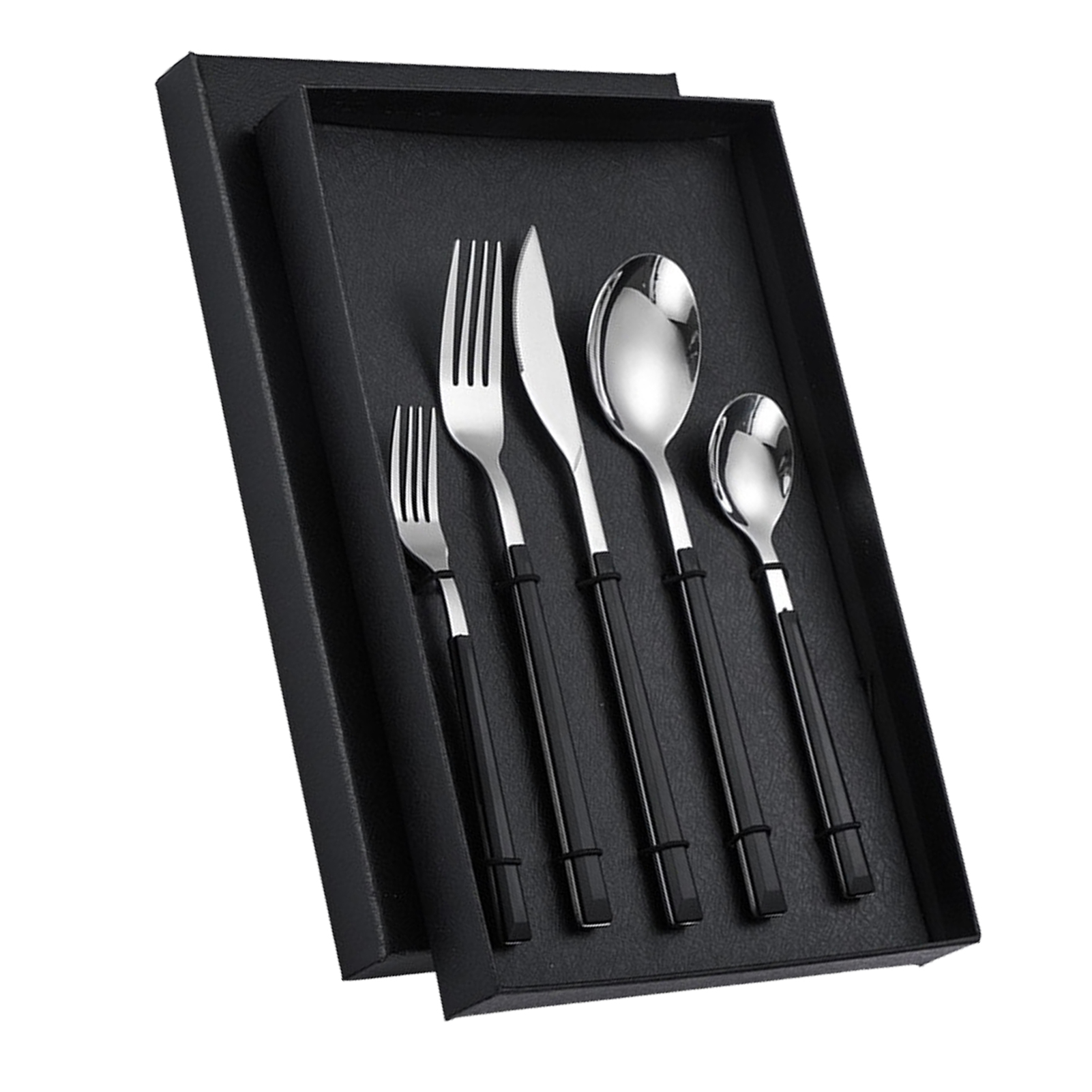 Edelstahl-besteckset, Messer, Gabeln, Löffel, Essbesteck, Geschirrset Mit Schwarzen Griffen, Hohe Härte