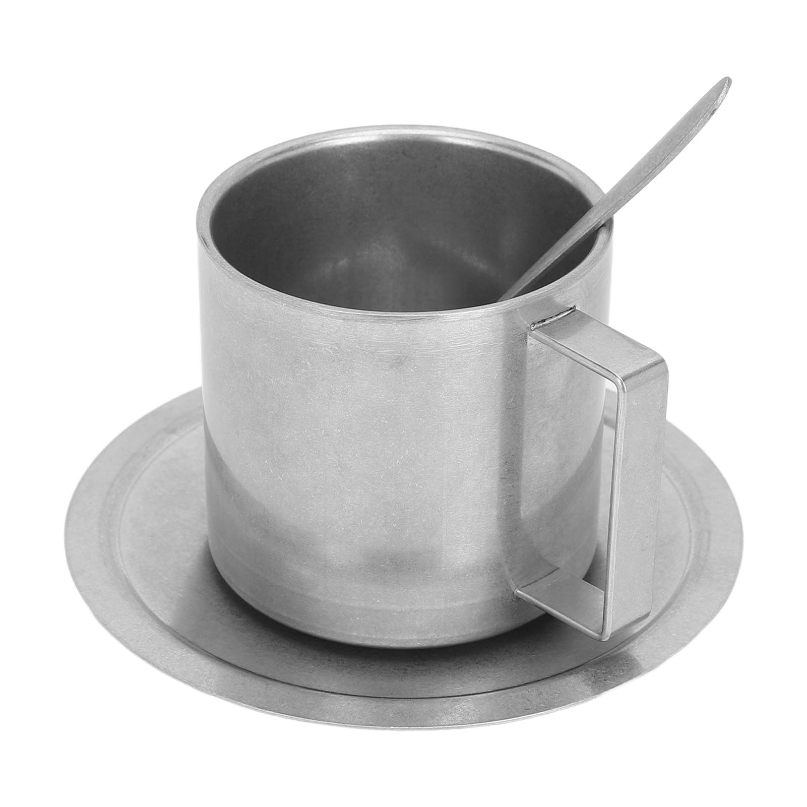 Doppelwandiger, Isolierter Kaffeebecher Aus Edelstahl 304 Mit Untertasse Und Löffel, 280 Ml, Für Zuhause, Camping Oder Büro.