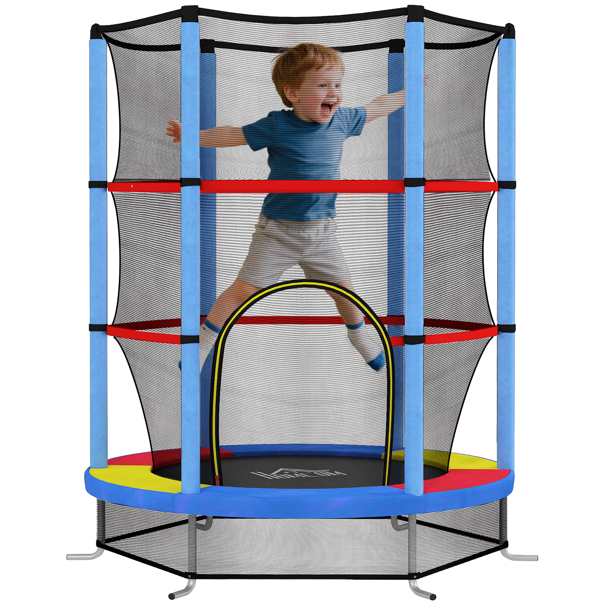 Hüpfmatte Für Kinder Von 3 Bis 6 Jahren Mit Sicherheitsnetz, 6 Stangen Und 3 Eingängen, Ø 140 X 190 Cm, Mehrfarbig