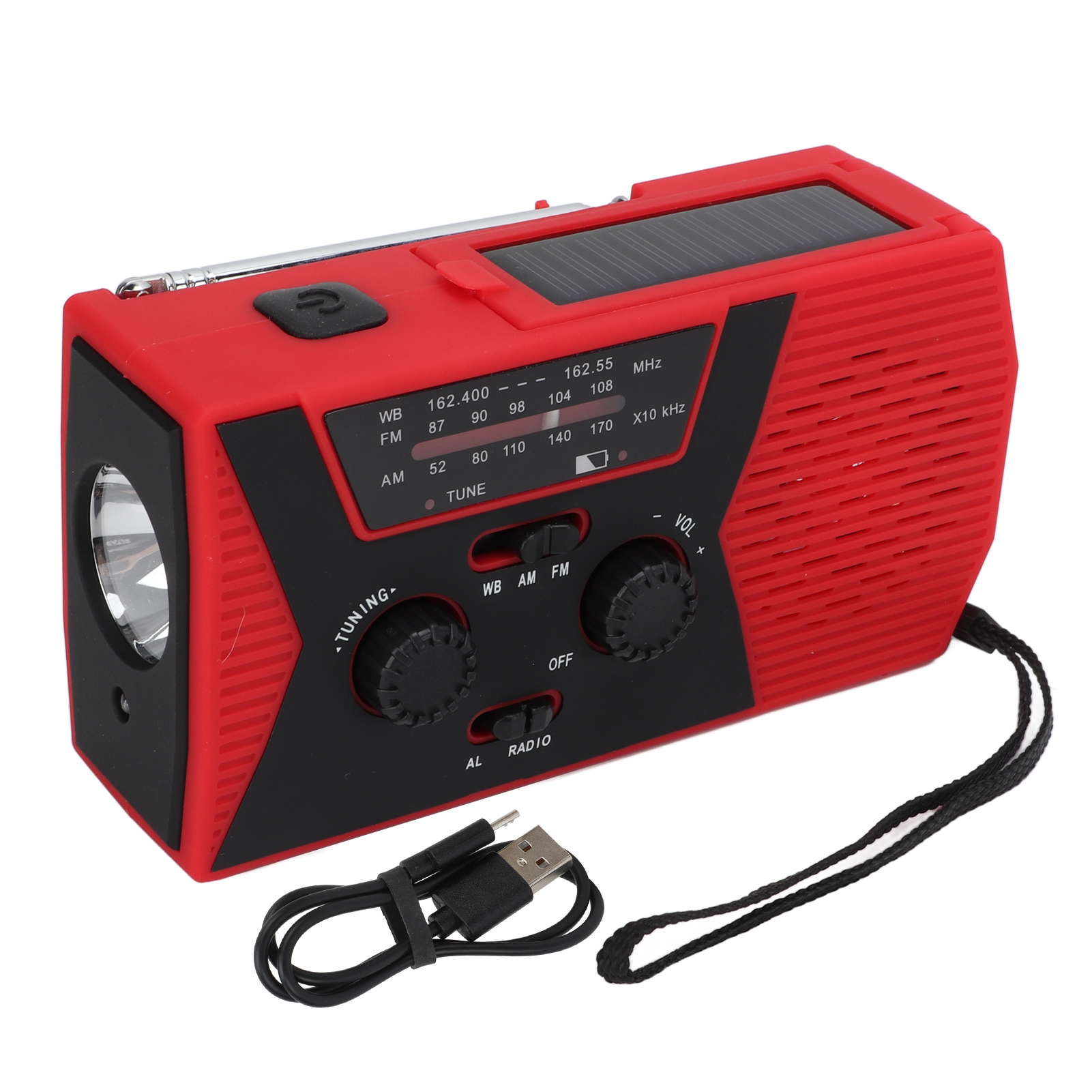 Wasserdichtes Am/fm/wb-kurbelradio Mit Notfall-/wetterfunktion, 2,7-4,2 V Und Solarpanel Für Den Außenbereich.
