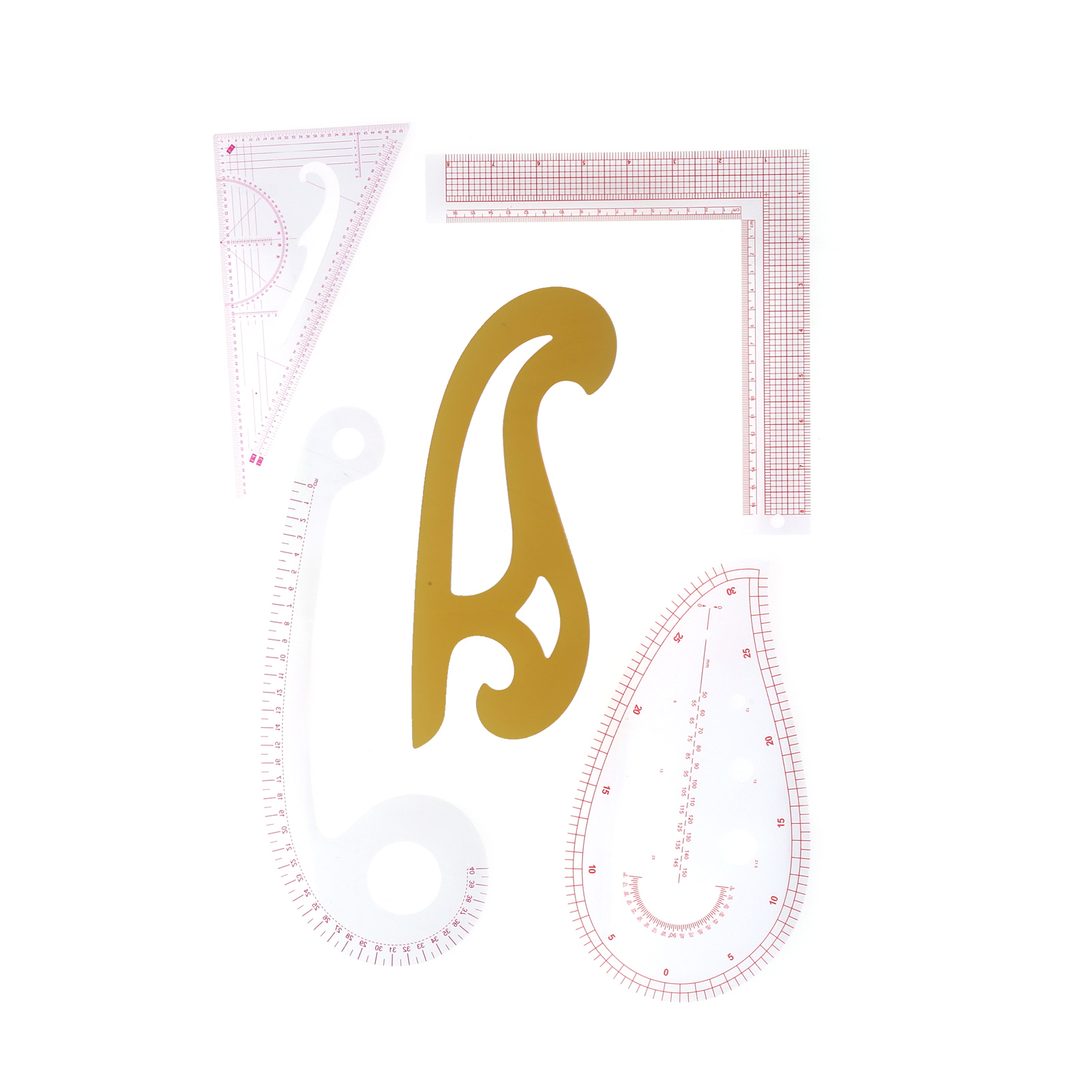 5-teiliges Gebogenes Lineal, Nähvorlage, Schnittmusterlineal, Modedesign, Bekleidungskreation, Abpausset.