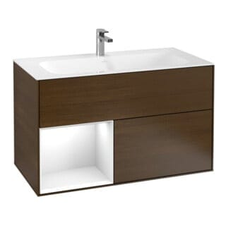 V&B Waschtischunterschrank Wandbeleuchtung Finion 99,6x59,1cm, Reg li glo wh. Lac, wal ven