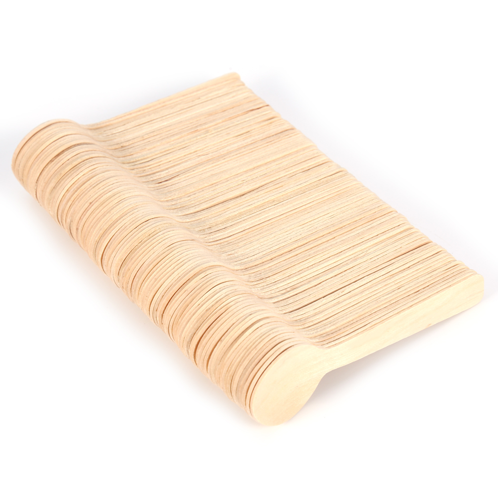 100 Einweg-holzlöffel, 10 Cm, Flaches Besteck Für Eis Und Tee