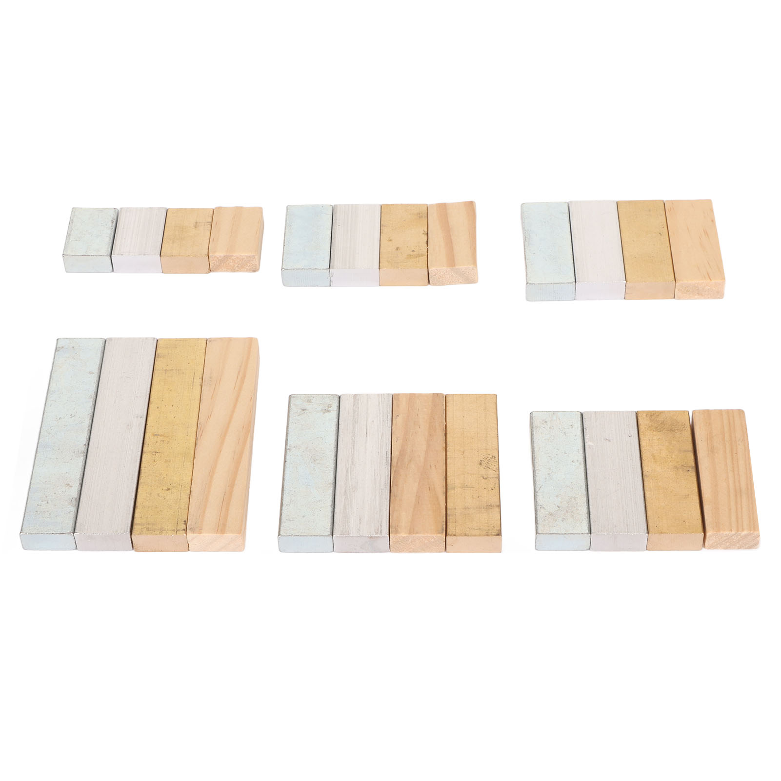 Set Mit 24 Wissenschaftlichen Dichtewürfeln Aus Kupfer, Aluminium, Eisen Und Holz, Fein Poliert, Für Labor- Und Schulzwecke