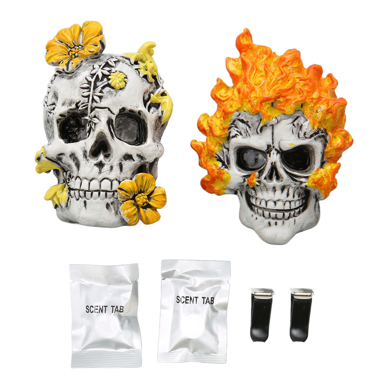 Set Mit 2 Auto-lüftungsschlitzclips Mit Totenkopf-motiv Für Ätherische Öle, Dekorativer Innenraumduft
