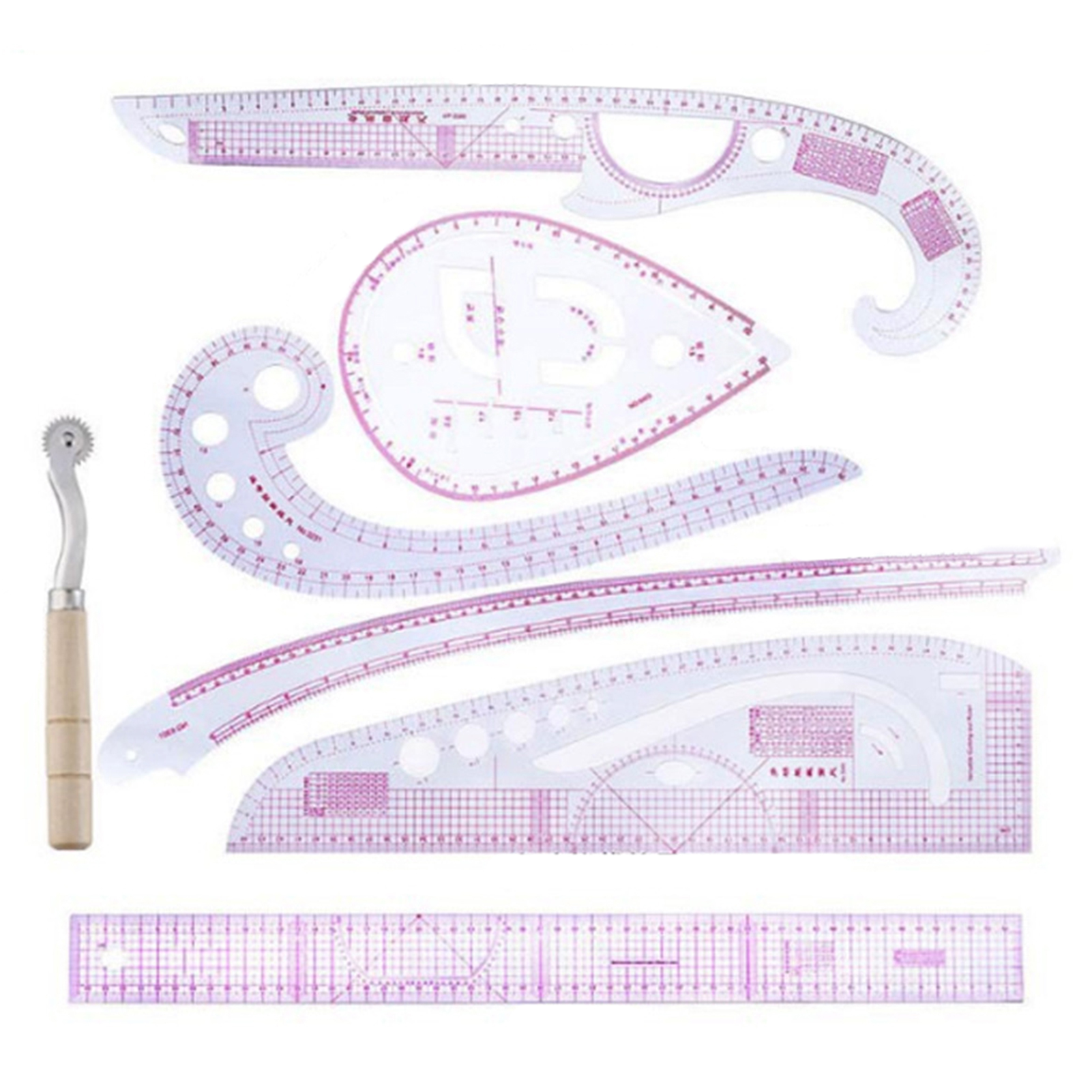 Set Mit 7 Transparenten, Gebogenen Linealen, Präzise Skala, Flexibel, Zum Nähen Und Für Bekleidungsdesign