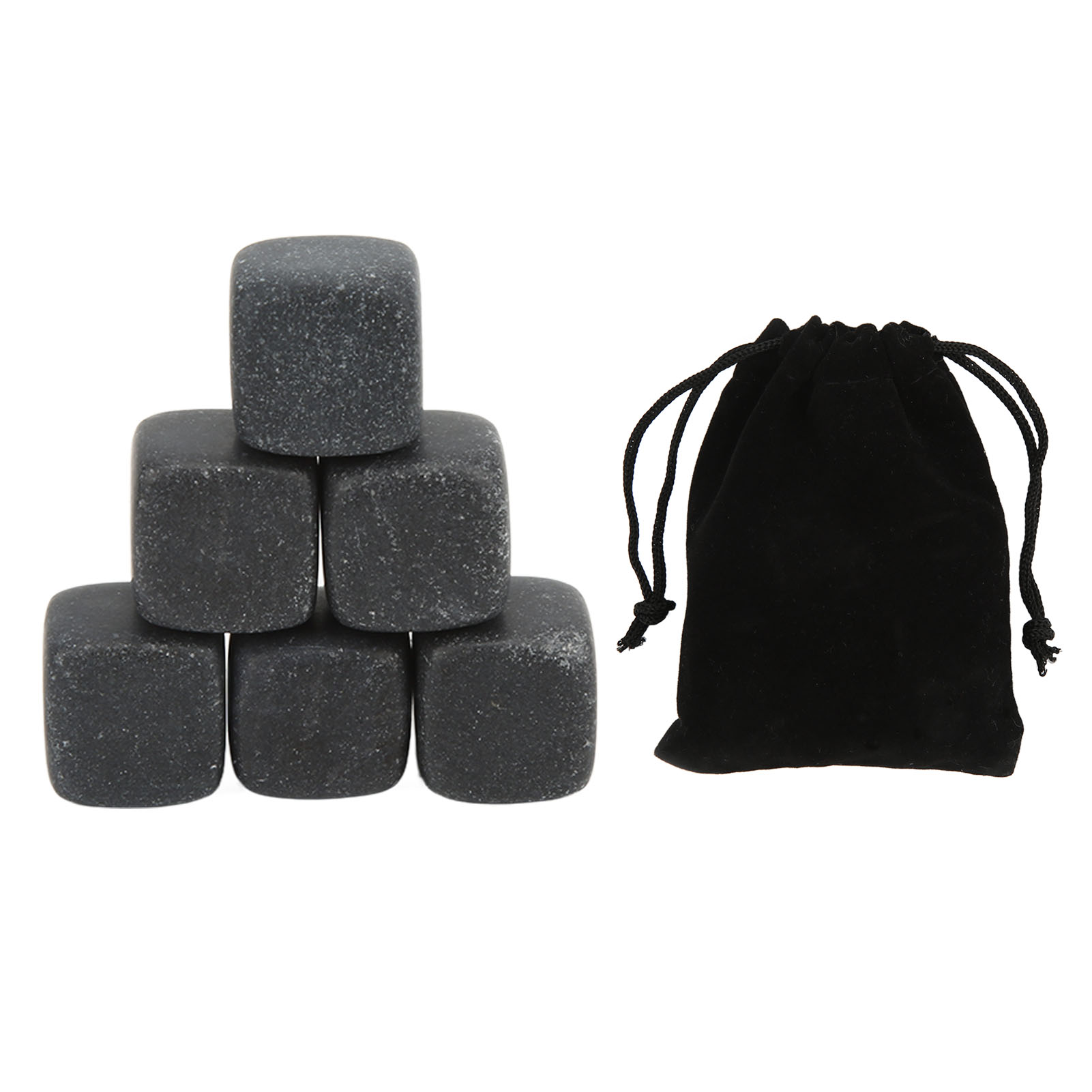Set Mit 6 Basalt-whiskysteinen Inklusive Aufbewahrungsbeutel, Wiederverwendbar Zum Kühlen Von Whisky, Cognac, Wein Und Anderen Getränken, Geschenkidee