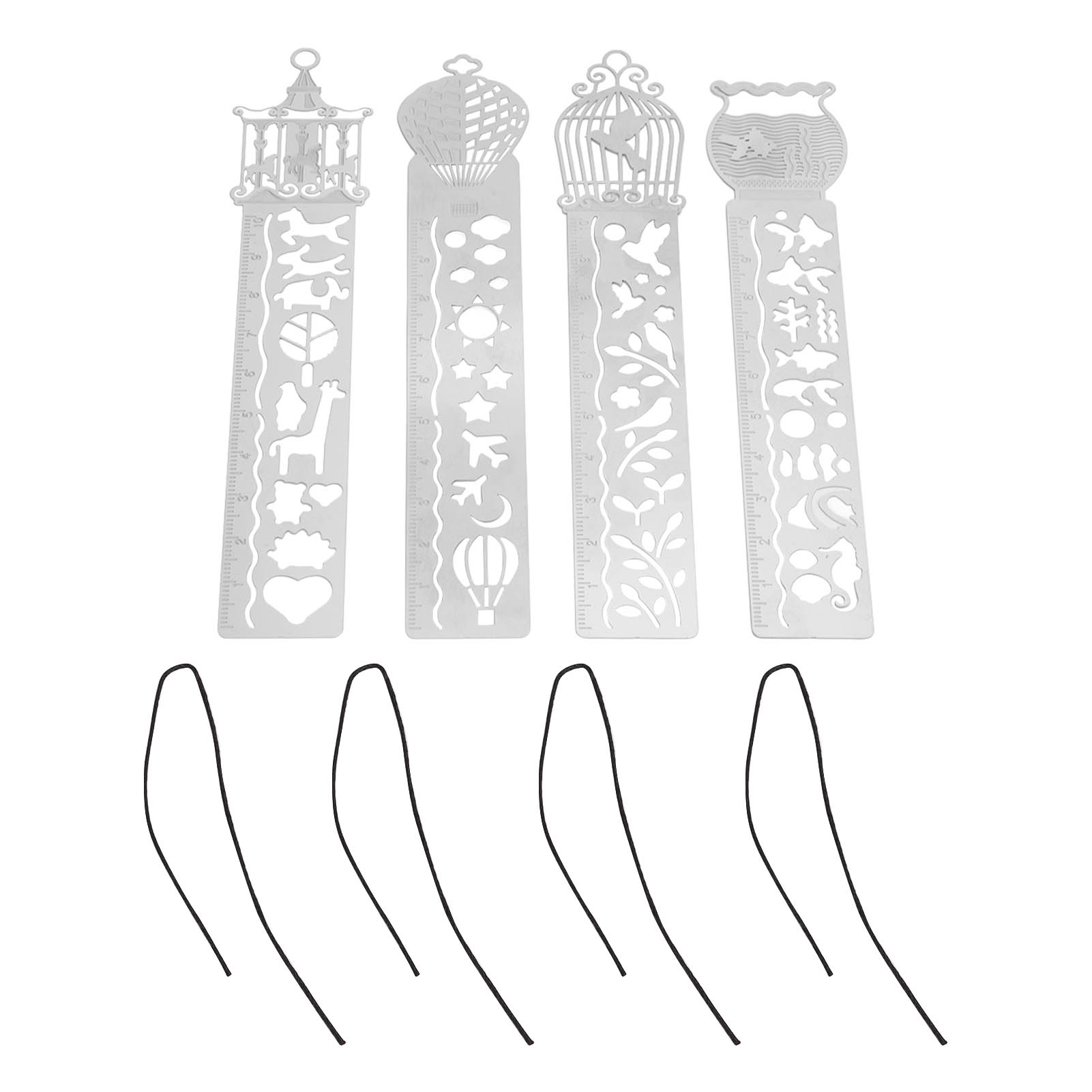 Tragbares, Multifunktionales Schablonenlineal Mit 4 Cartoon-motiven, Lesezeichenvorlage, Hohles Metalllineal