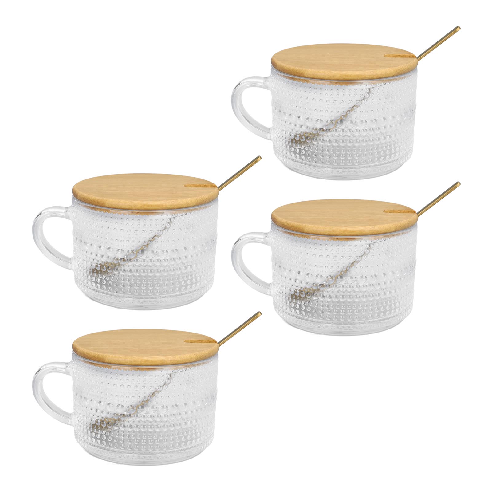 Vintage-kaffeetassen Aus Geprägtem, Transparentem Glas, Exquisites Retro-design, Mit Löffel Und Bambusdeckel Für Das Frühstück