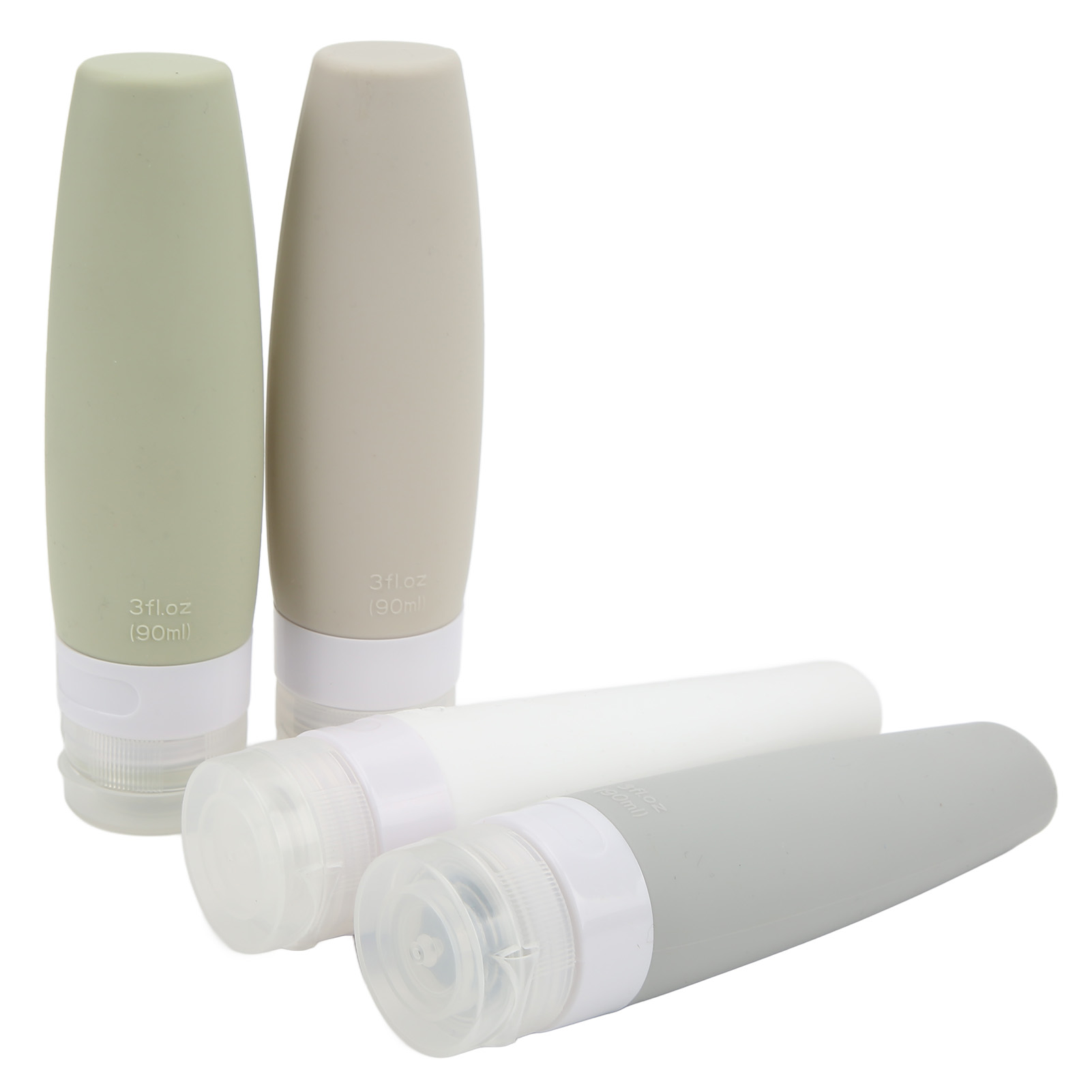 4-teiliges Silikon-reiseflaschenset, 90 Ml, Weithalsflasche, Auslaufsicher, In 4 Farben, Faltbar Für Unterwegs