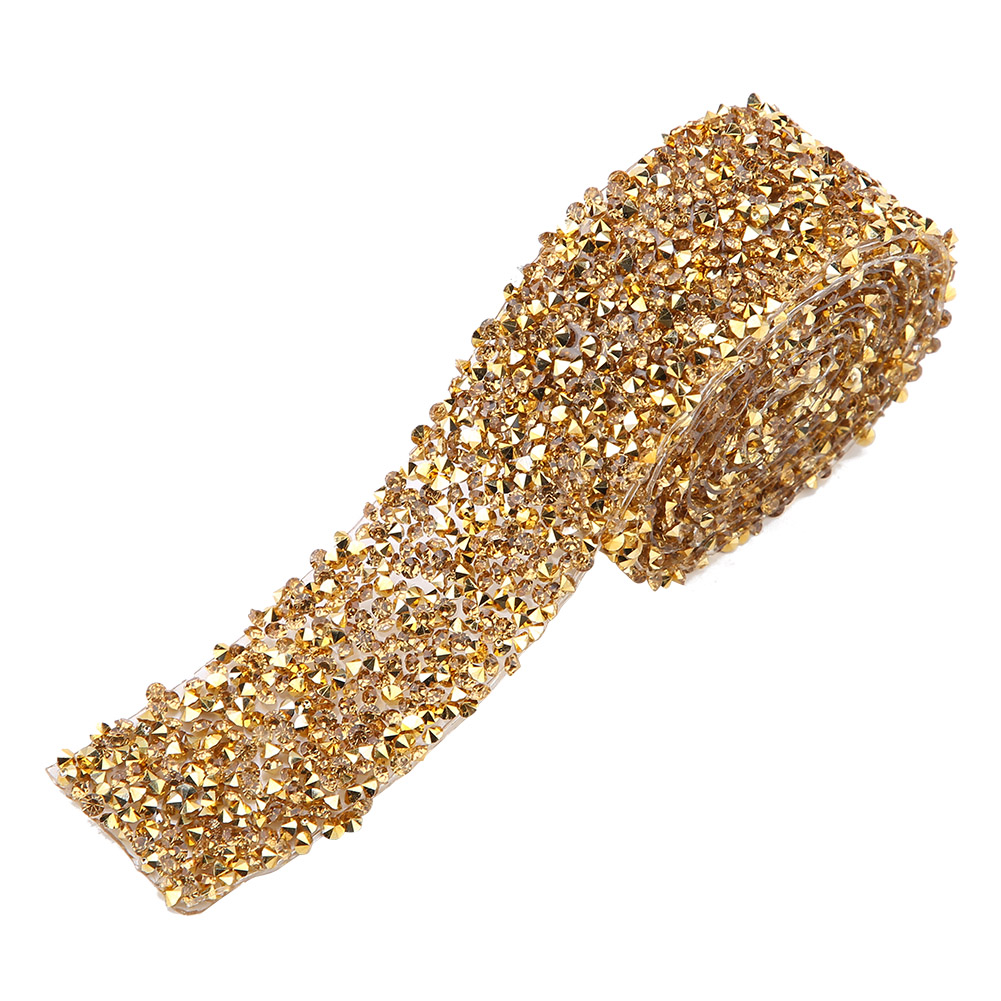 Dekoratives Diamantnetzband, 1 Yard (ca. 91 Cm), 30 Mm Strasskristalle, Funkelnd, Gold