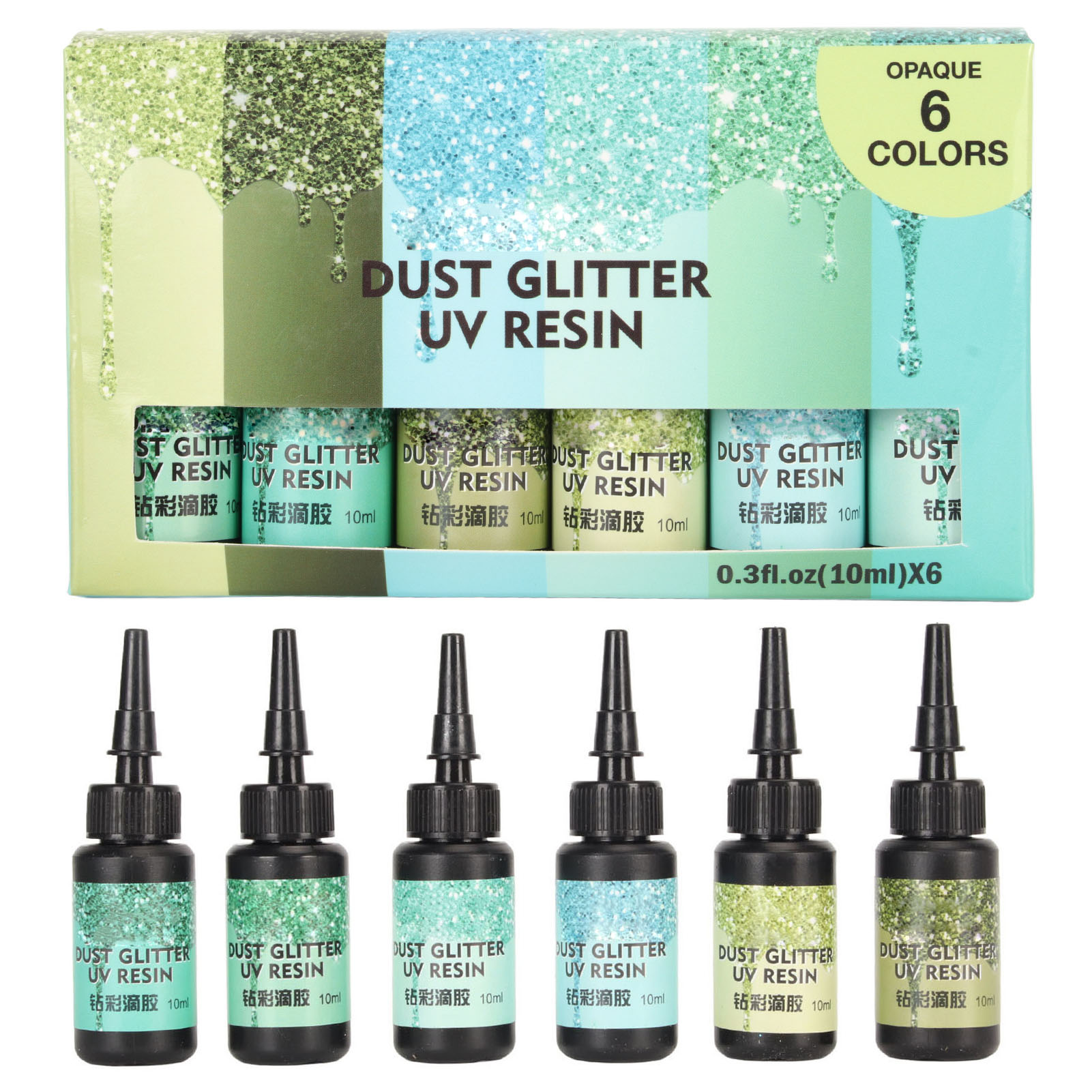 Set Mit 6 Farbigen Uv-harzen (je 10 Ml), Schnellhärtender Uv-kleber Im Stiftformat, Zum Versiegeln Von Aluminiumfolie, Für Diy-projekte Und Schmuck, Grüne Serie