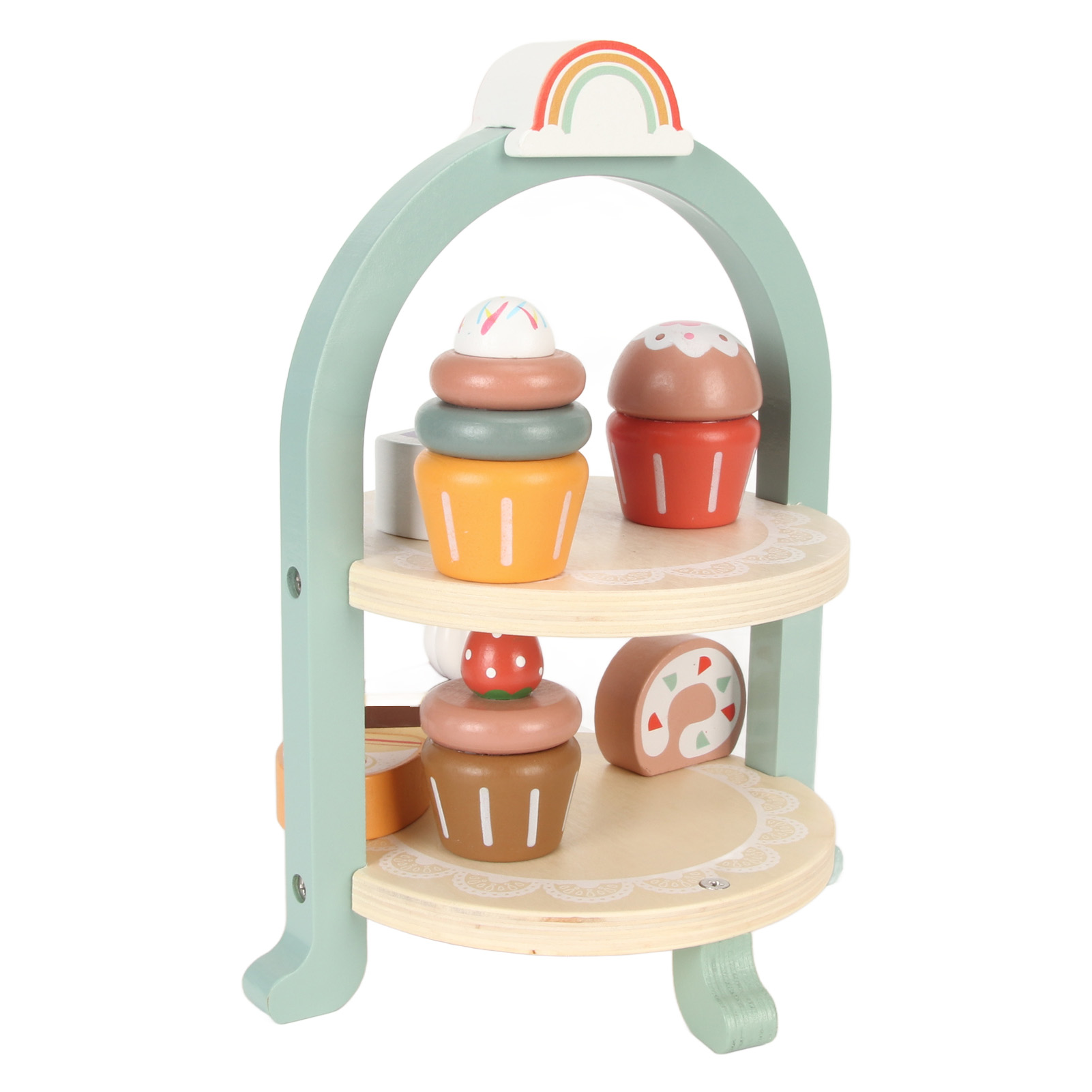 Snackturm Aus Holz Mit Kuchen Und Gebäck, Zweistöckiges Dessertspielzeug Für Die Interaktion Zwischen Eltern Und Kind