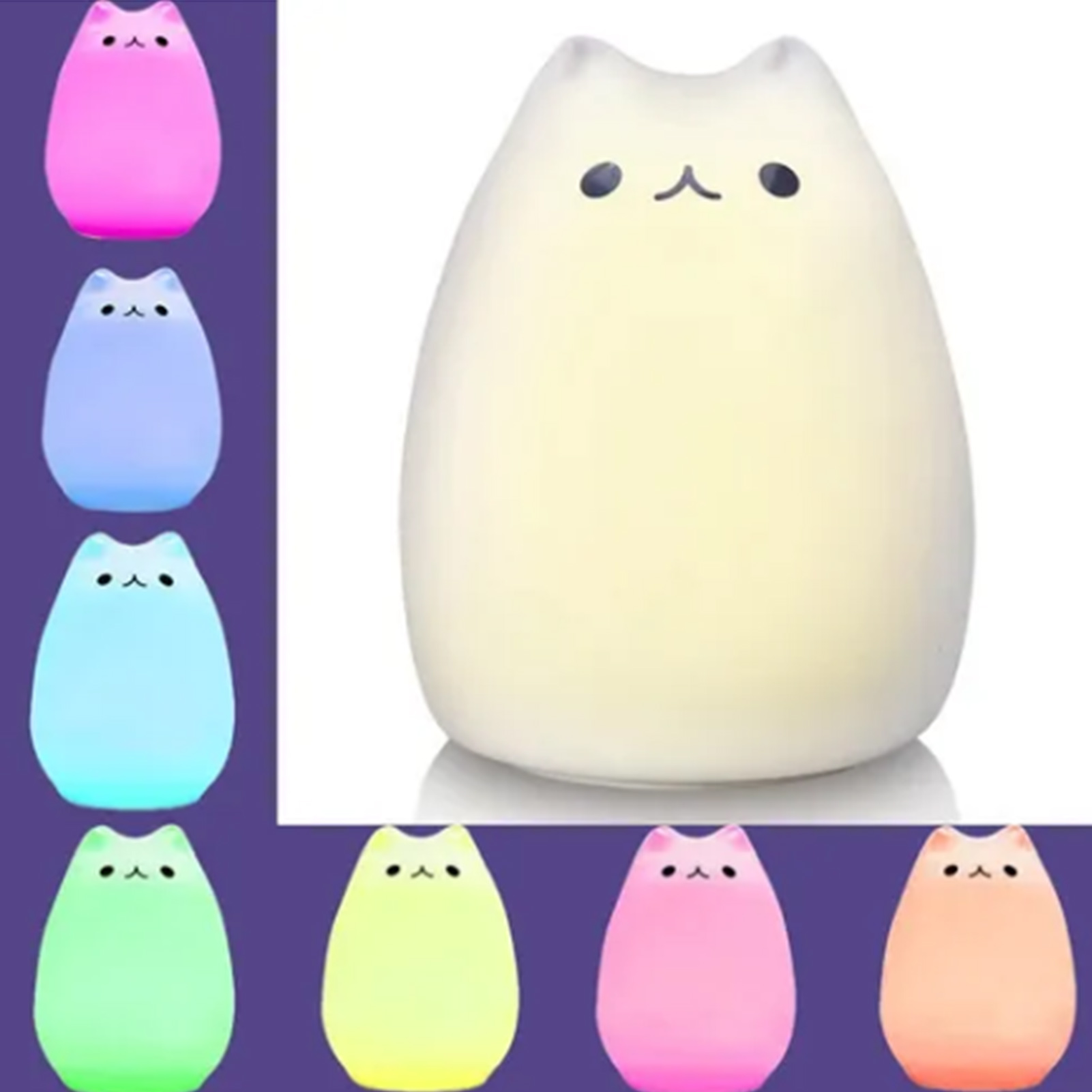 Niedliches Katzen-nachtlicht Für Kinder, 7 Farben Led-touch-nachtlicht, Usb-aufladbare Nachttischlampe