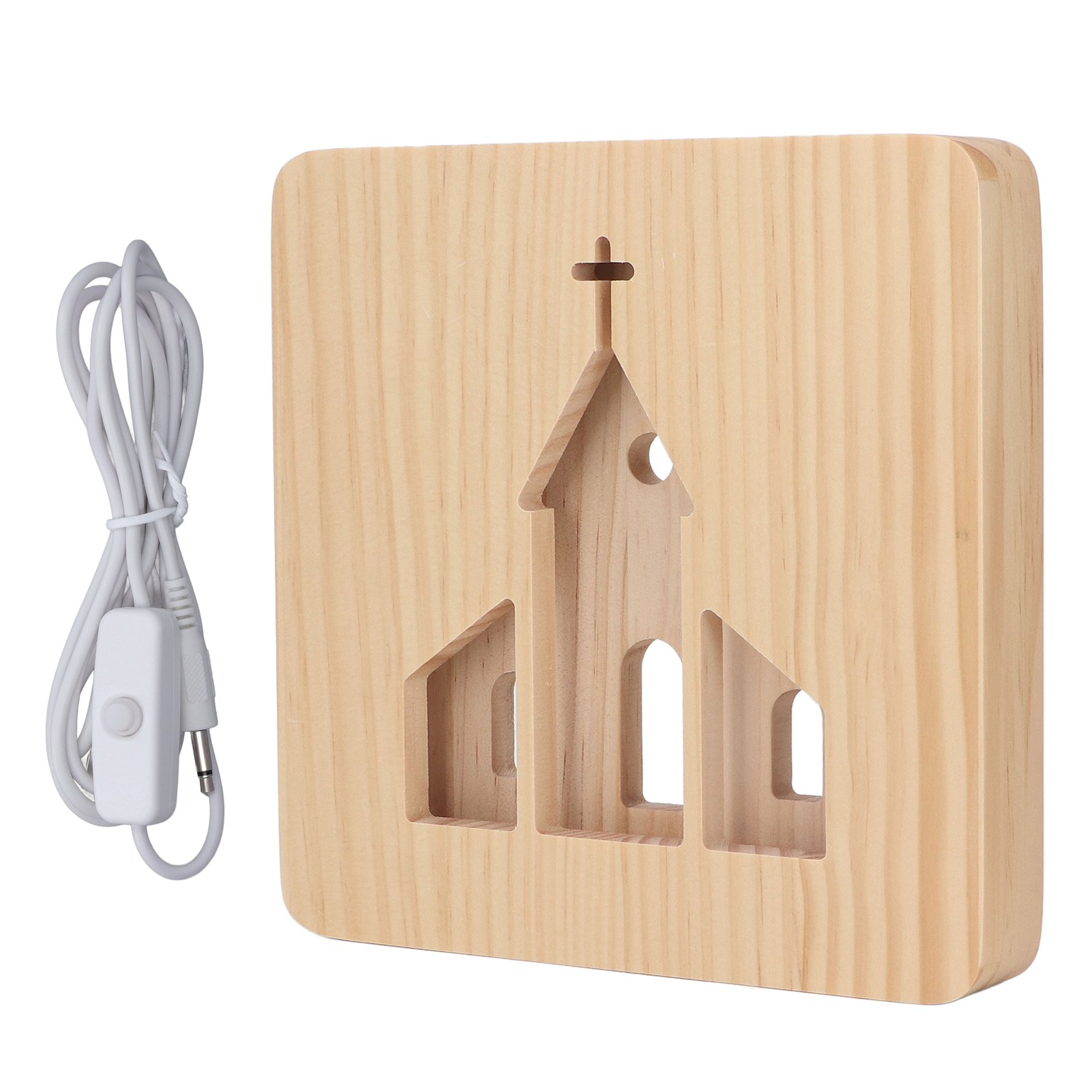 3d-led-nachtlicht Aus Kiefernholz, Mit Ausgeschnittenem Christlichem Kirchenmotiv, Usb-nachtlicht Für Schlafzimmer Und Zuhause