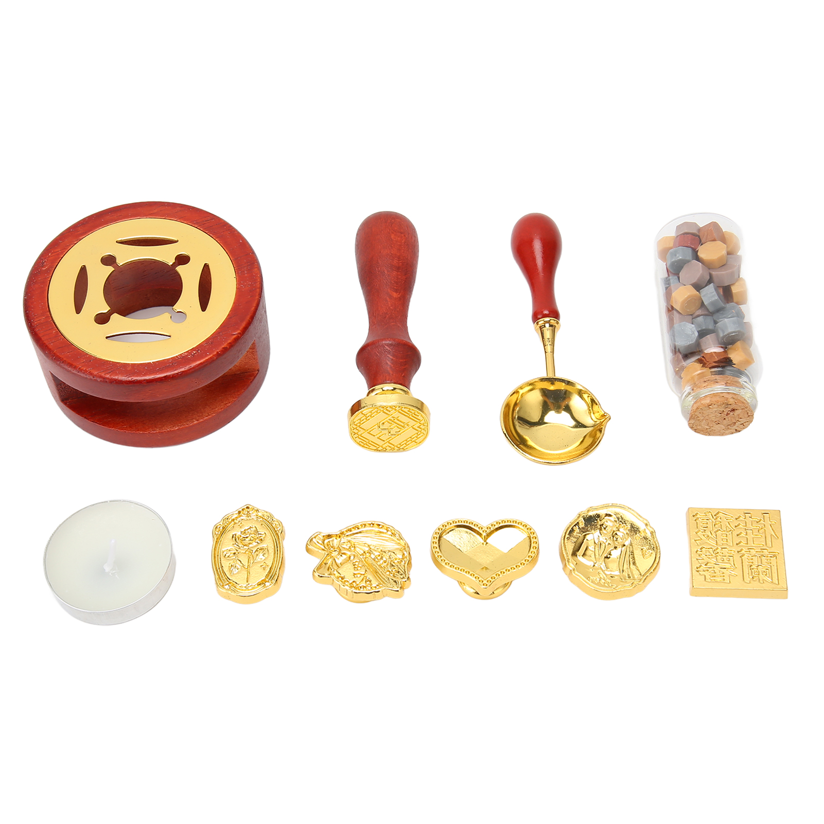 Wachssiegel-set Mit 5 Austauschbaren Stempeln, Löffel Und Kessel, Perfekt Für Briefe Und Postkarten