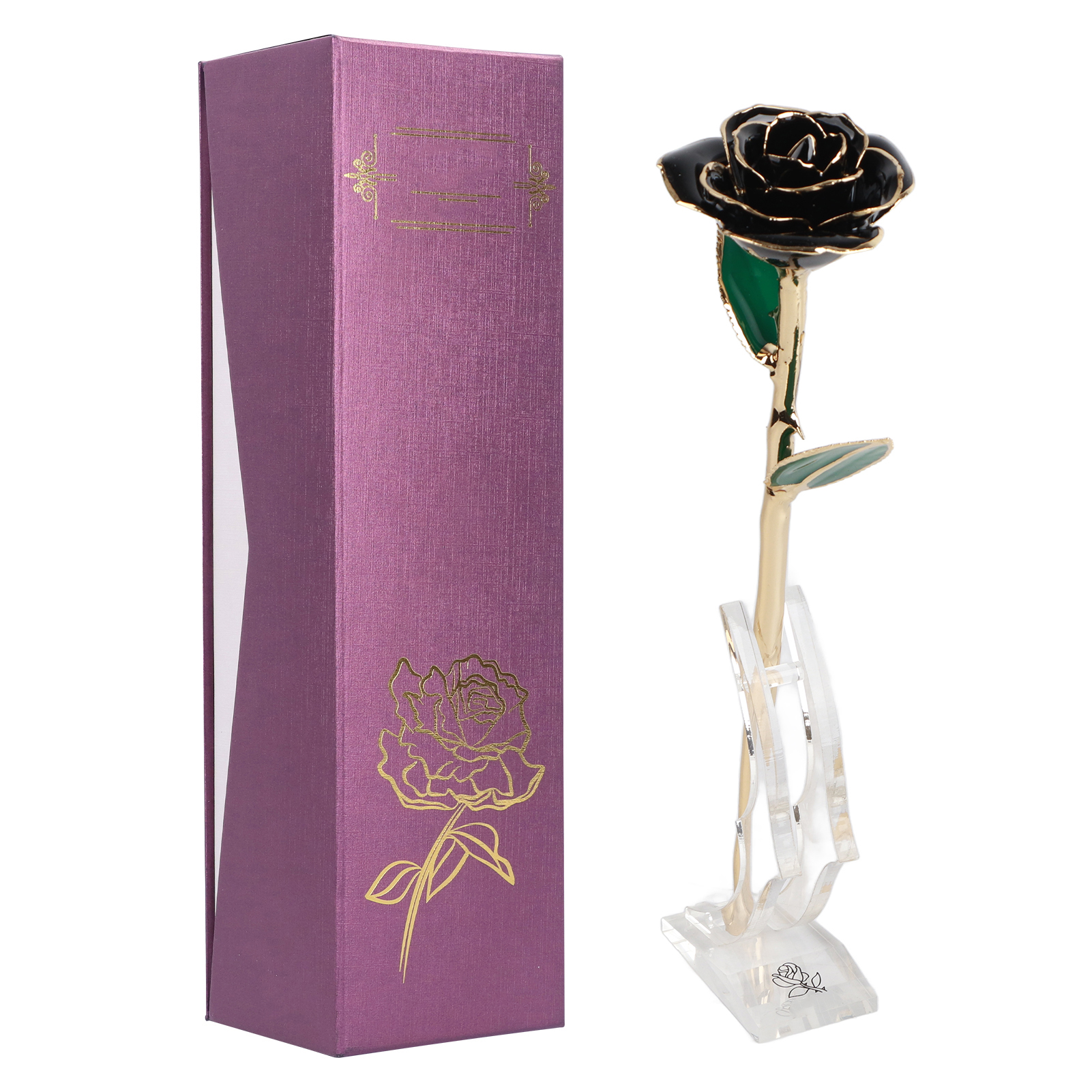 Rose Aus Schwarzem Proteinharz Mit 24-karätiger Goldblüte, Inklusive Sockel Geschenk Zum Valentinstag Oder Geburtstag