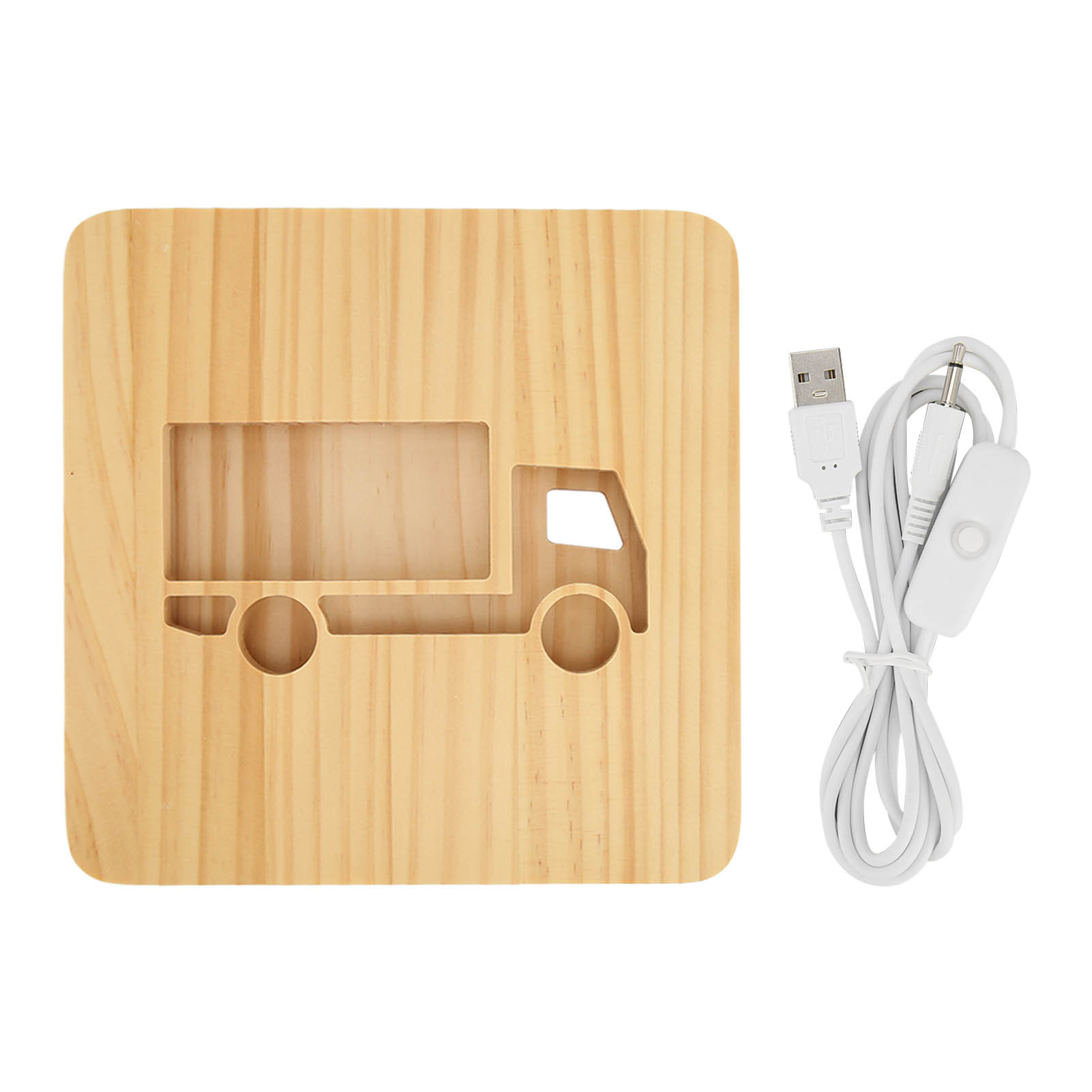 3d-geschnitzte Holz-stehlampe, 2 W, Autoform, Aussparungsdesign, Warmweißes Licht, Kiefernholz-nachttischlampe, Schlafzimmerlampe