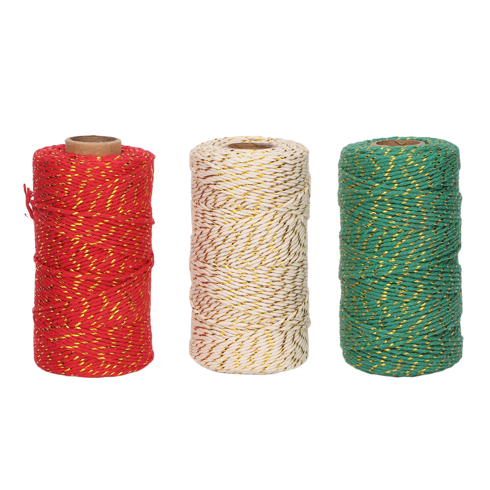 Set Mit 3 Weihnachtsschnüren, 2 Mm, Je 100 M, Leichter Draht Zum Verpacken Von Geschenken Und Für Bastelarbeiten.