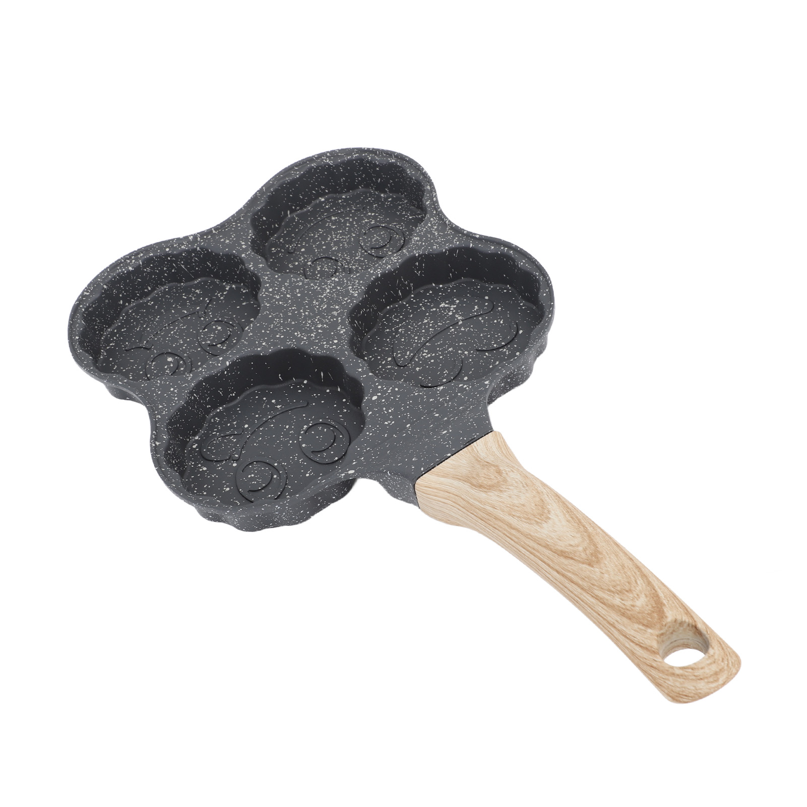 Eierpfanne Aus Aluminium (4 Tassen), Antihaftbeschichtet, Pfannkuchenpfanne, Holzgriff, Leicht Zu Reinigen, Für Gas- Und Induktionsherde, Smile-design
