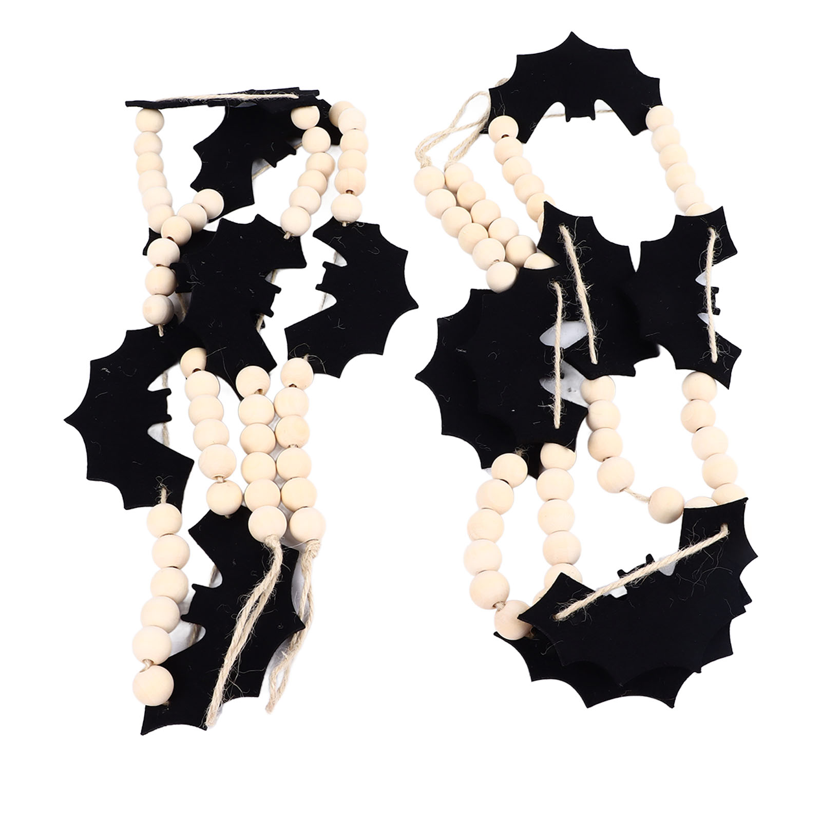 2-teilige Halloween-perlenkette Mit Fledermaus-dekoration Aus Filz Und Holzperlen, Für Geschäfte Und Partys