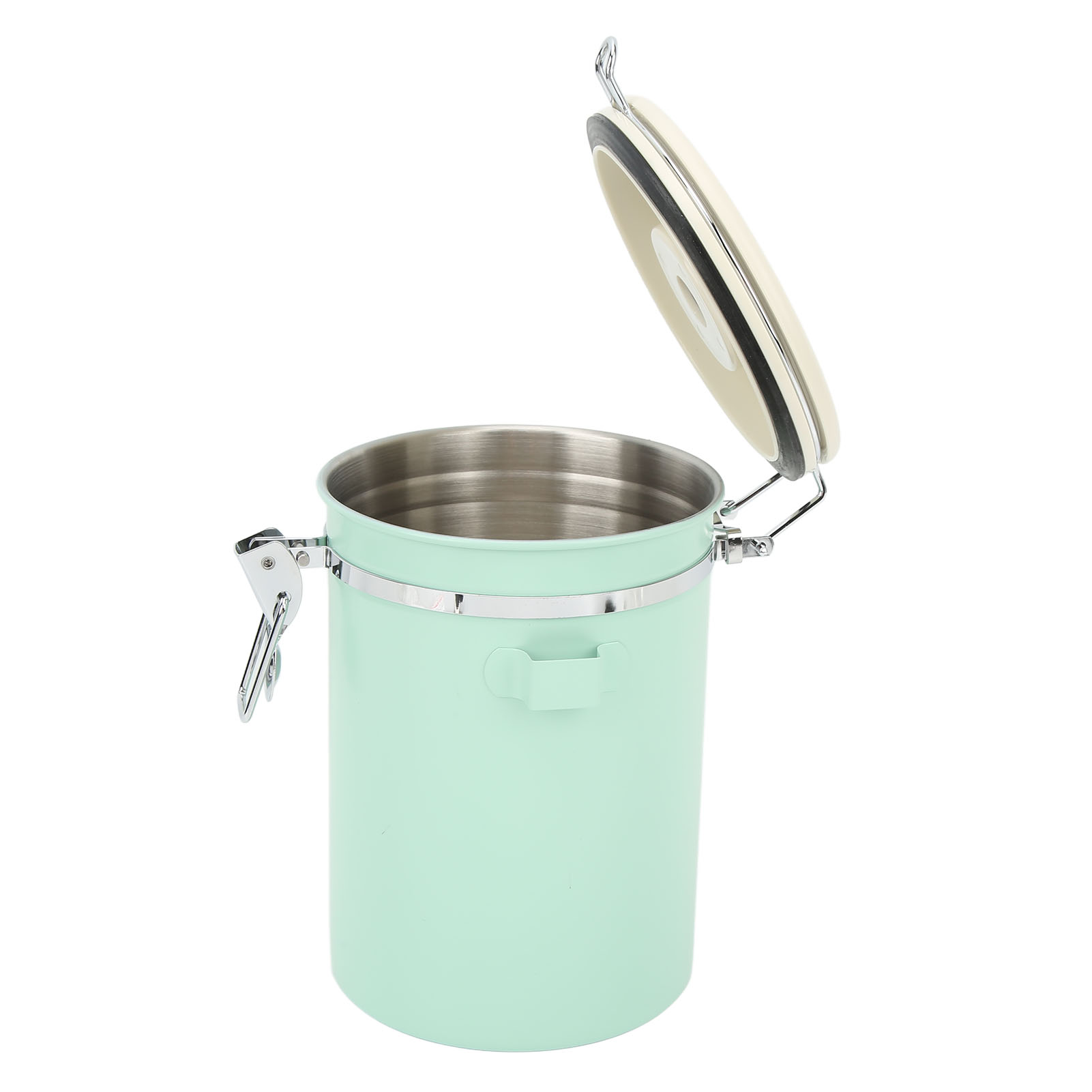 Luftdichte, Lebensmittelechte, Mintgrüne Kaffeedose Aus Edelstahl Mit Löffel Und Datumsscheibe Für Tee Und Nüsse, 1,8 L