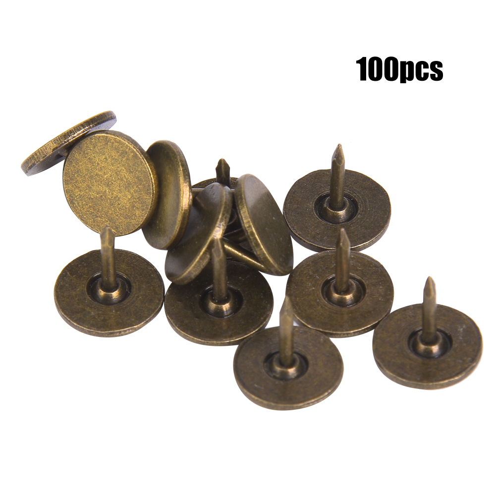 100 Polsternägel Mit Flachem Kopf, Bronzefarben, Cyanfarben, Eisenfarben, Dekorativ, 11 X 11 Mm