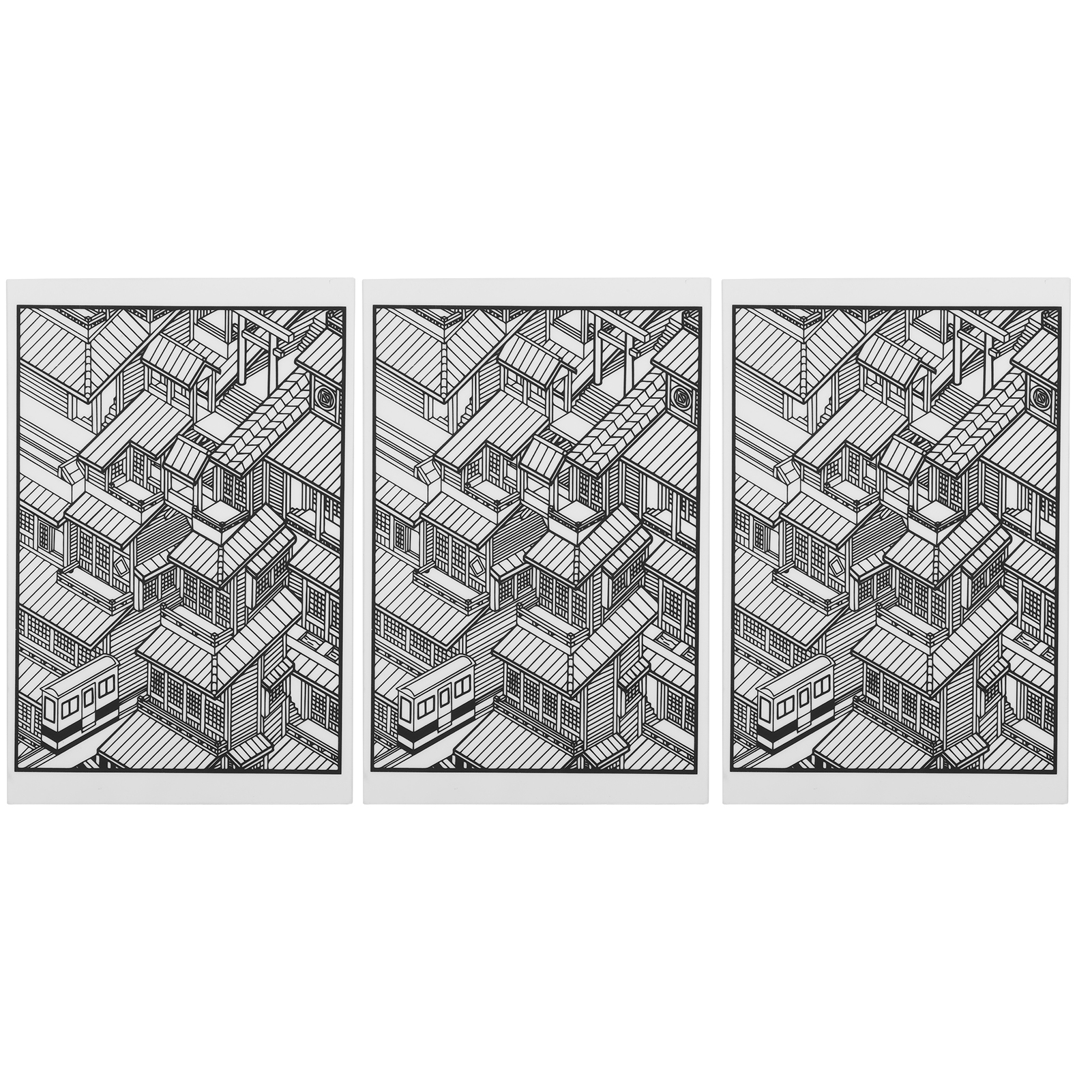 Set Mit 3 Stempelblöcken Aus Gummi Zum Gravieren, Japanisches Hausmotiv, Rohling 14,9 X 9,9 X 0,8 Cm