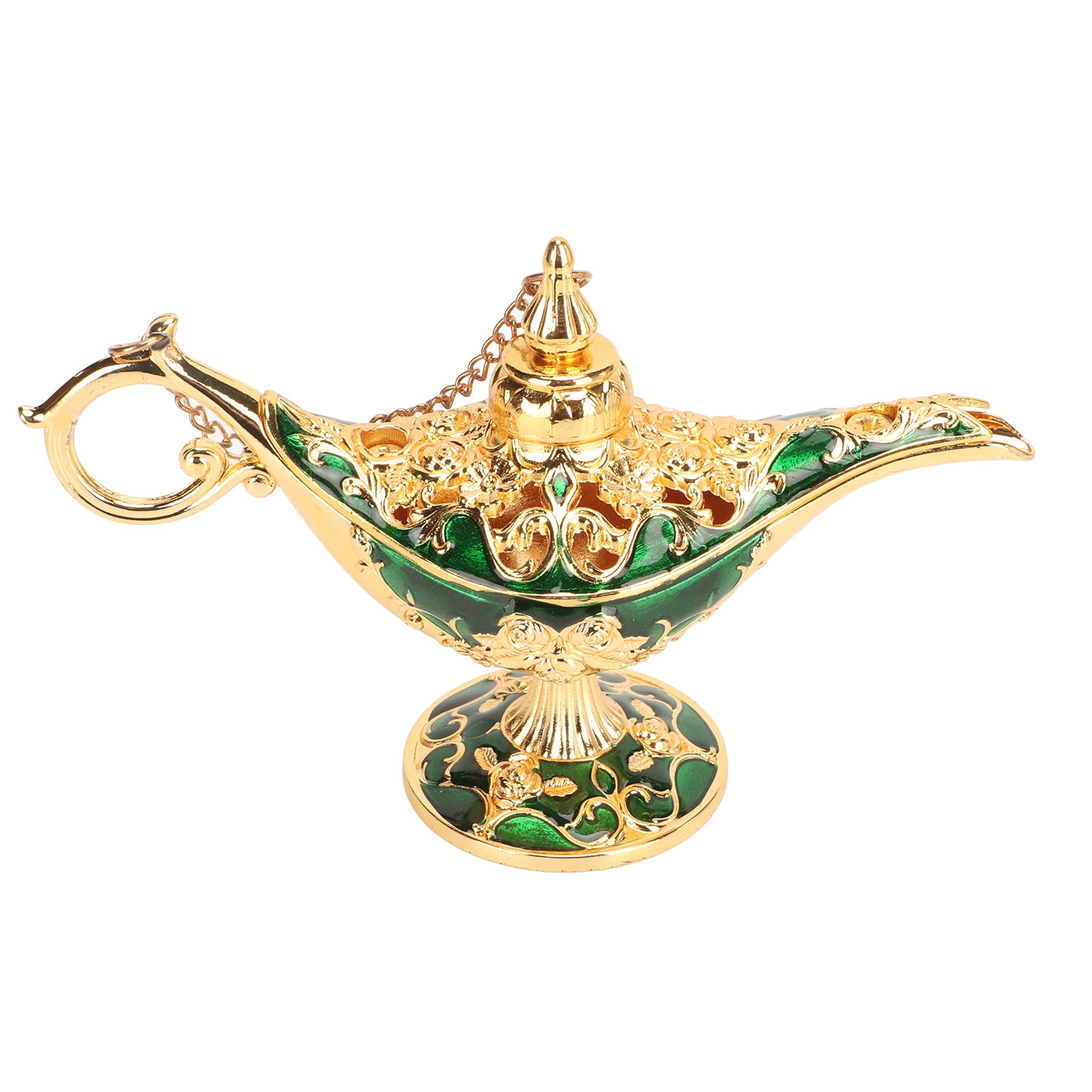 Magische Dschinn-lampe Aus Gold-grüner Legierung Mit Geprägtem Muster, Rutschfest Und Farbenfroh, Dekorativ Für Schlafzimmer Oder Büro, 12 Cm