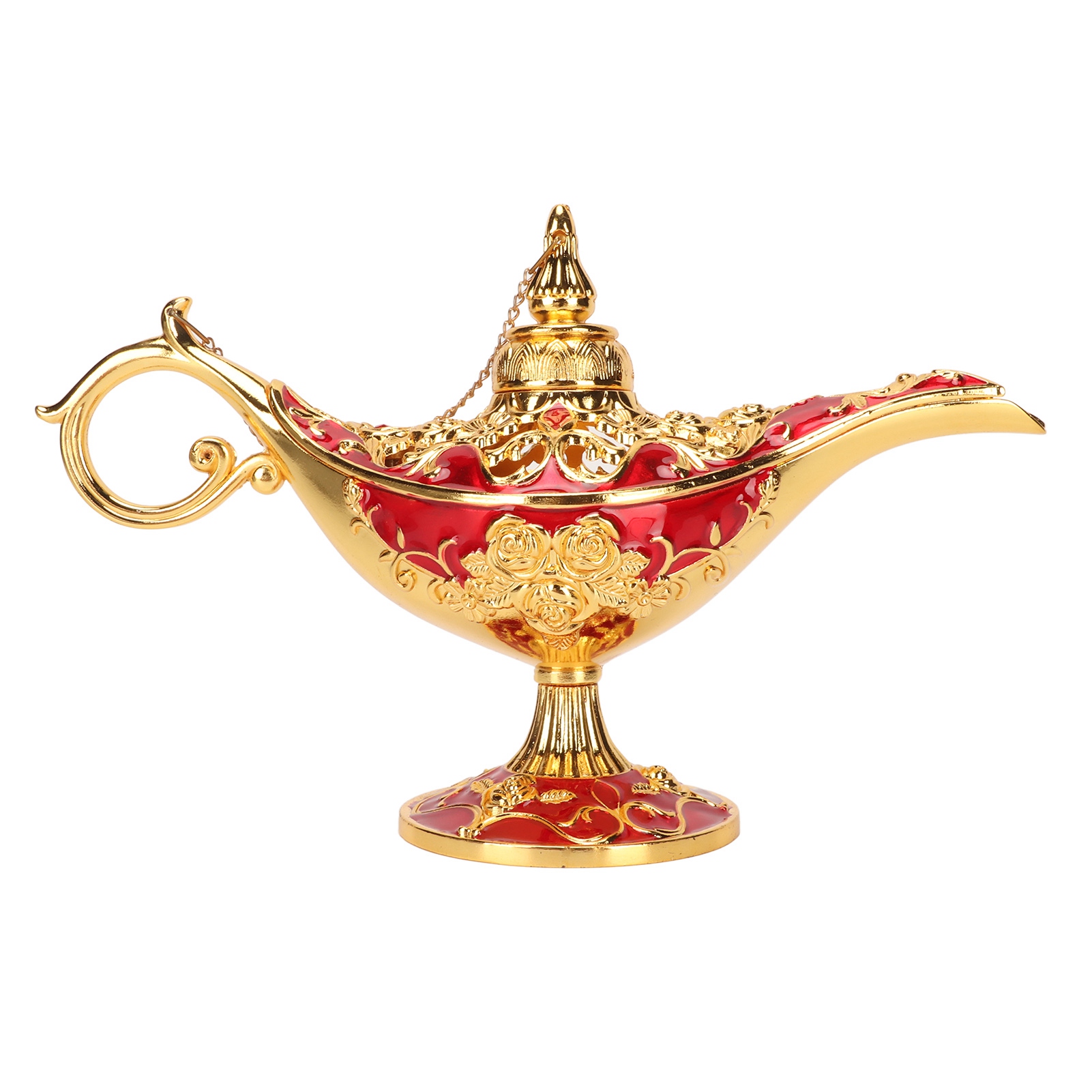 Magische Dschinn-lampe Aus Legierung, Exquisites Prägemuster, Leuchtende Farben, Gold Und Rot, 22 Cm, Schlafzimmer-/bürodekoration