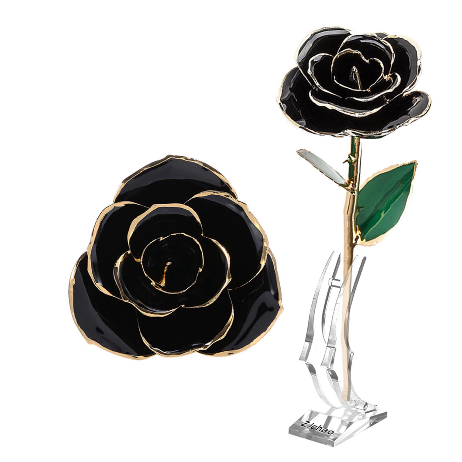 Rote Rose Mit Langem Stiel, 24 Karat Vergoldet, Mit Sockel, Goldener Geschenkbox Und Ständer (schwarze Rose Mit Ständer)