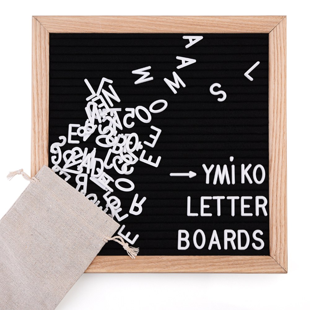 Buchstabentafel – Schwarzer Filz Mit 326 Austauschbaren Weißen Kunststoffbuchstaben – Holz, 10 X 10 Cm