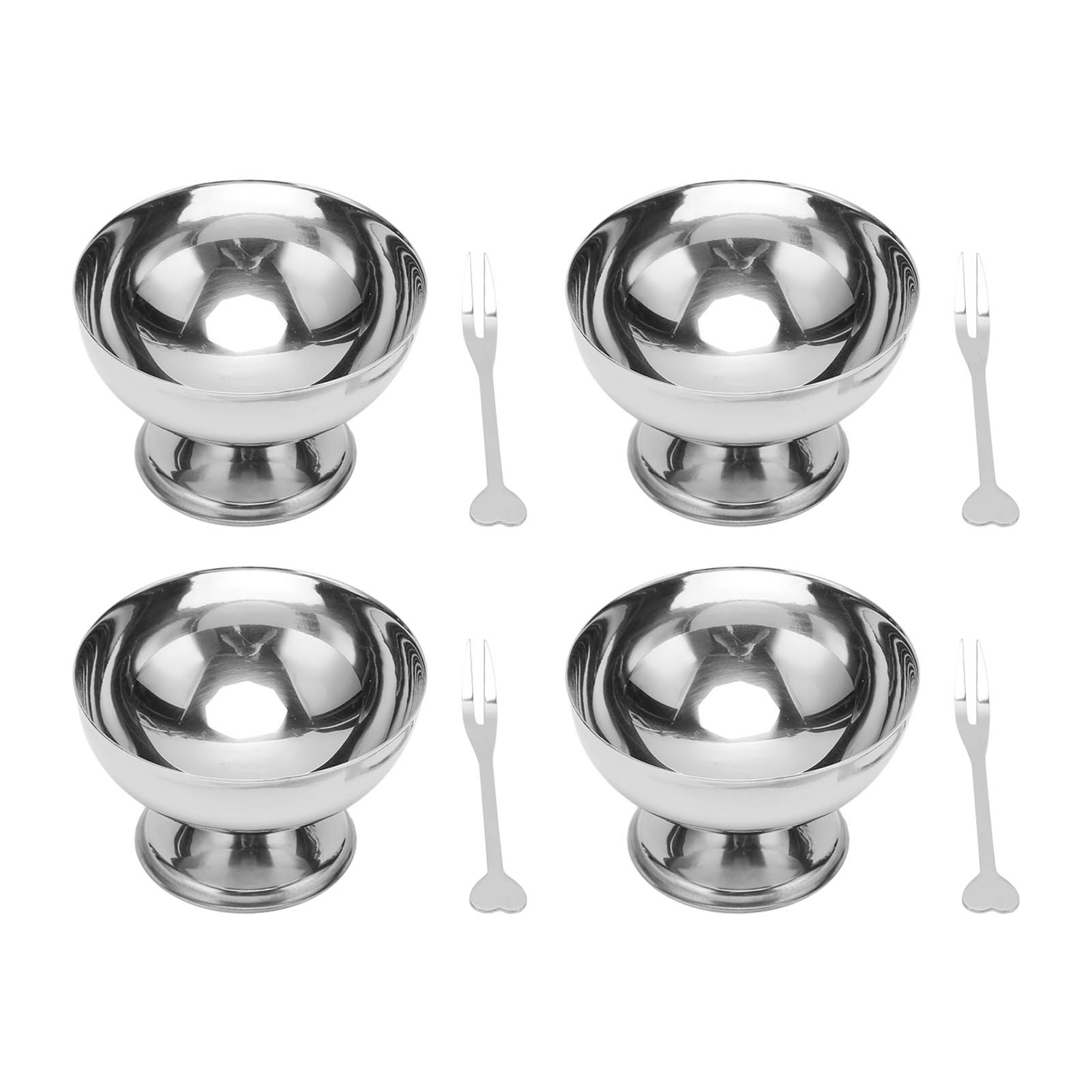 Set Mit 4 Lebensmittelechten Edelstahl-eisschalen, Robuste, Polierte Metall-dessertbecher Mit Gabeln Für Salat, Kuchen Und Snacks