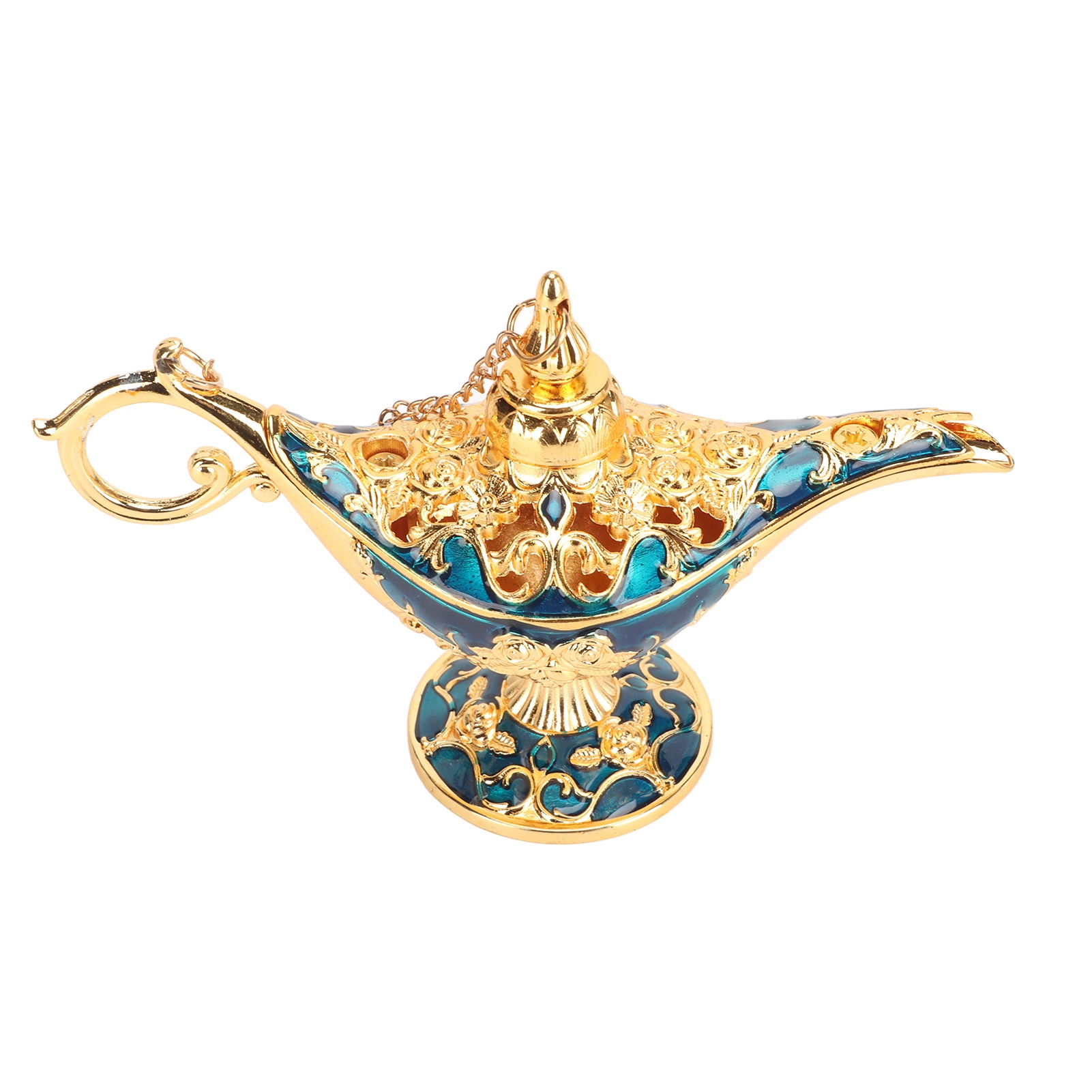 Elegante Wunderlampe Mit Geprägten Legierungsmustern, Leuchtenden Und Farbechten Farben, Für Schlafzimmer Und Büro, Gold Und Blau, 12 Cm
