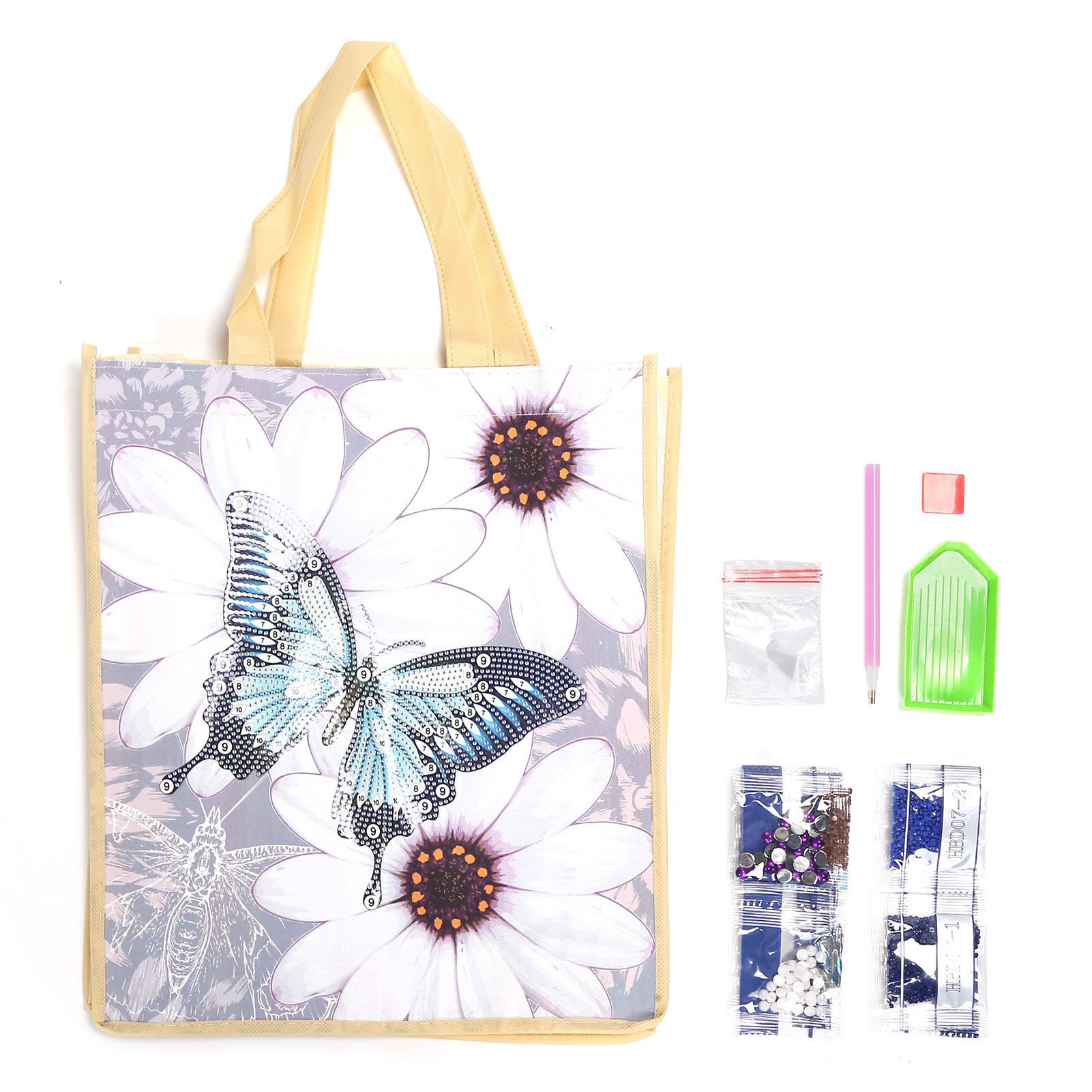 Wiederverwendbare Stofftasche Für Diamantmalerei, Mit Griffen, Faltbar, Handgefertigt, Diy-einkaufstasche, Modell Hbd04