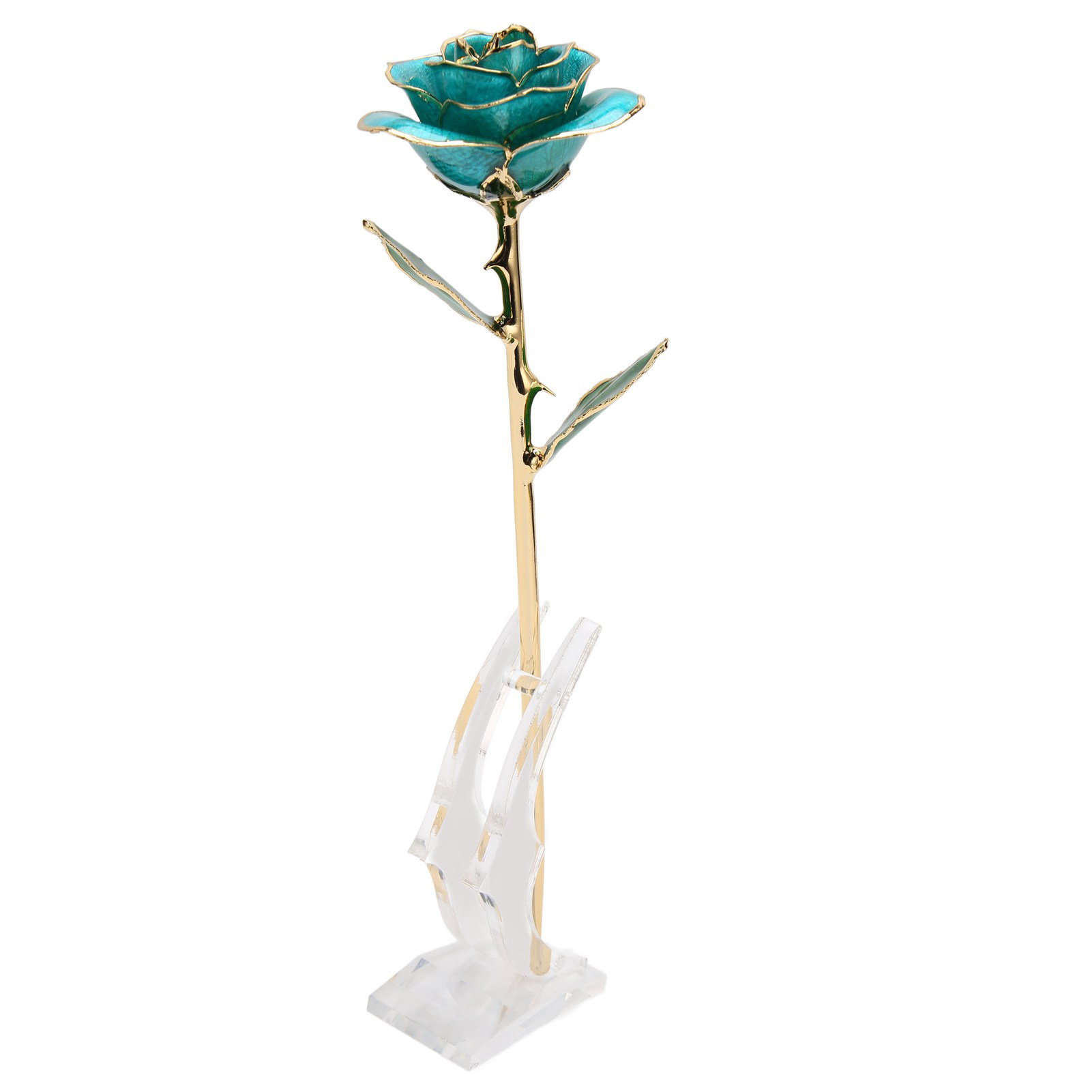 24-karätige Goldrose, Realistische Details, Leuchtende Farben, Langlebige Kunstblume, Geschenk Mit Ständer Für Geburtstage Und Muttertag, Himmelblau