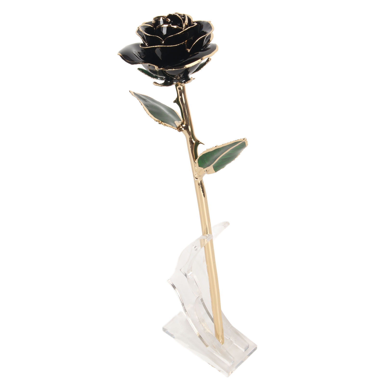 24-karätig Vergoldete, Konservierte Rose, Brillanter Glanz, Detailreiche Verarbeitung, Natürliche, Vergoldete Rose Mit Ständer, Ideal Für Mutter, Ehefrau, Geliebte, Schwarz