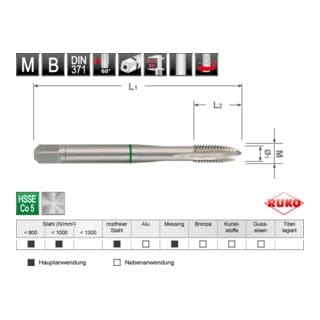 RUKO Maschinengewindebohrer M DIN 371 HSS Co 5, geschliffen M 3
