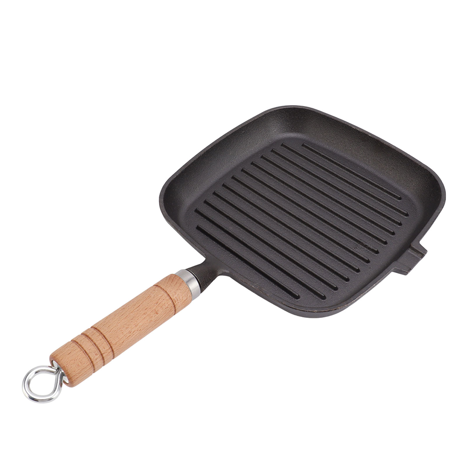 Gusseiserne Pfanne Mit Quadratischem Holzgriff, Natürlicher Antihaftbeschichtung, Für Fleisch, Steaks Und Fisch