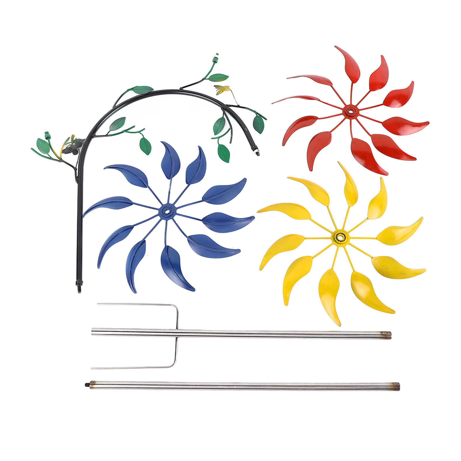 Mehrfarbiger Blumenkreisel Mit 3 Blüten Und Grünen Blättern, Großer, Auffälliger Kreisel Für Die Terrasse Oder Veranda