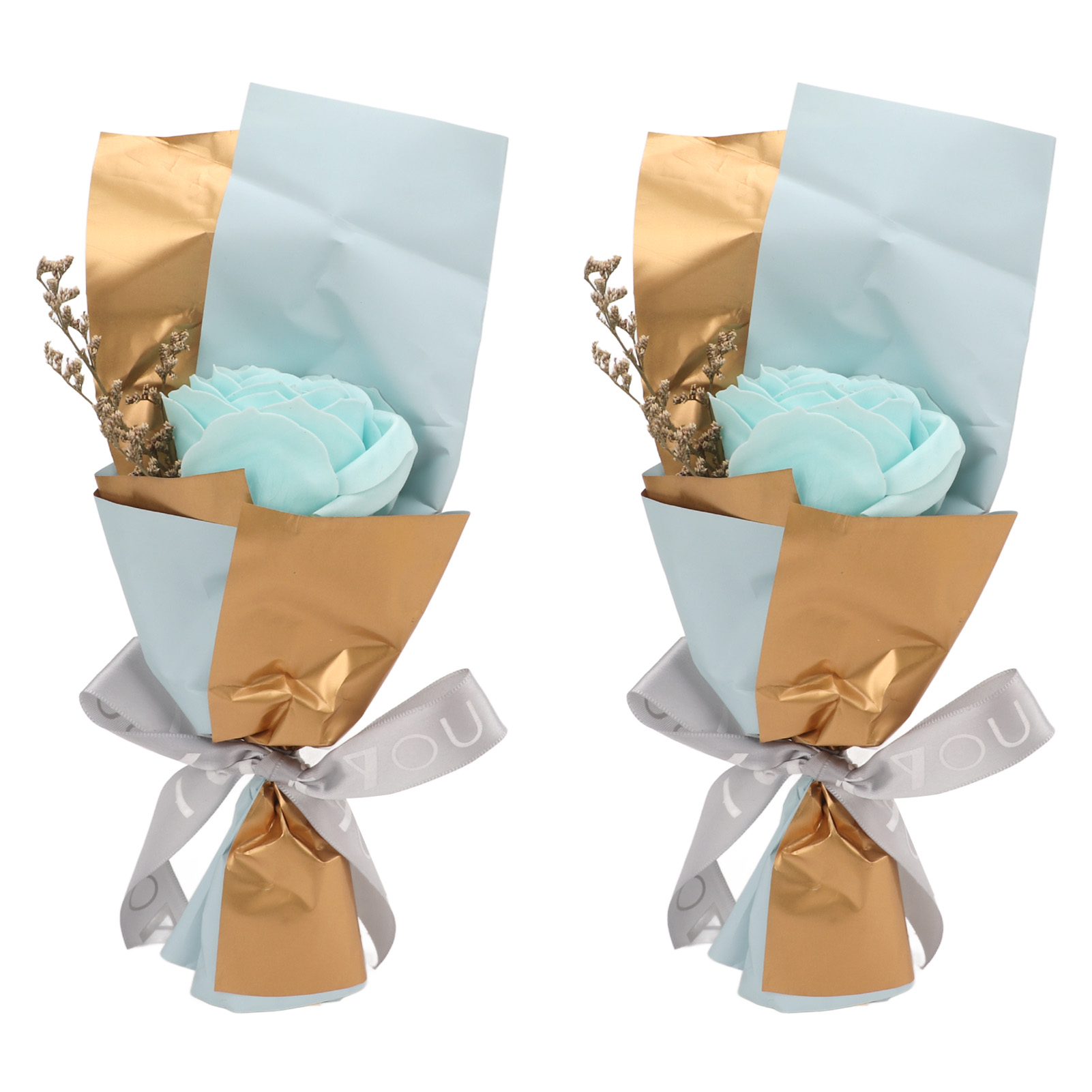 2-teiliges Dekoratives Seifenrosenblüten-set, Blau, Praktische Geschenkverpackung, Romantischer Stil, Realistische Seifenblume Für Balkone