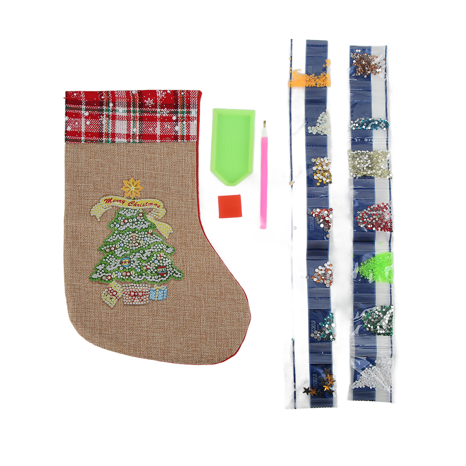 Weihnachtsstrumpf Aus Flanellleinen, Leuchtende Farben, Edles Design, Festliche Verzierungen