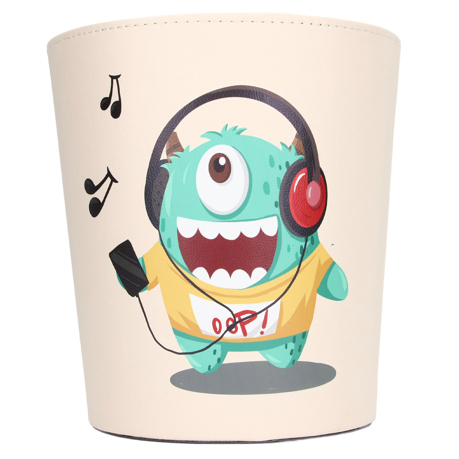 Mülleimer Mit Grünem Monster-motiv, Großes Fassungsvermögen, Rutschfester Boden, Niedlicher, Wasserdichter Mülleimer Aus Pu-leder Fürs Kinderzimmer