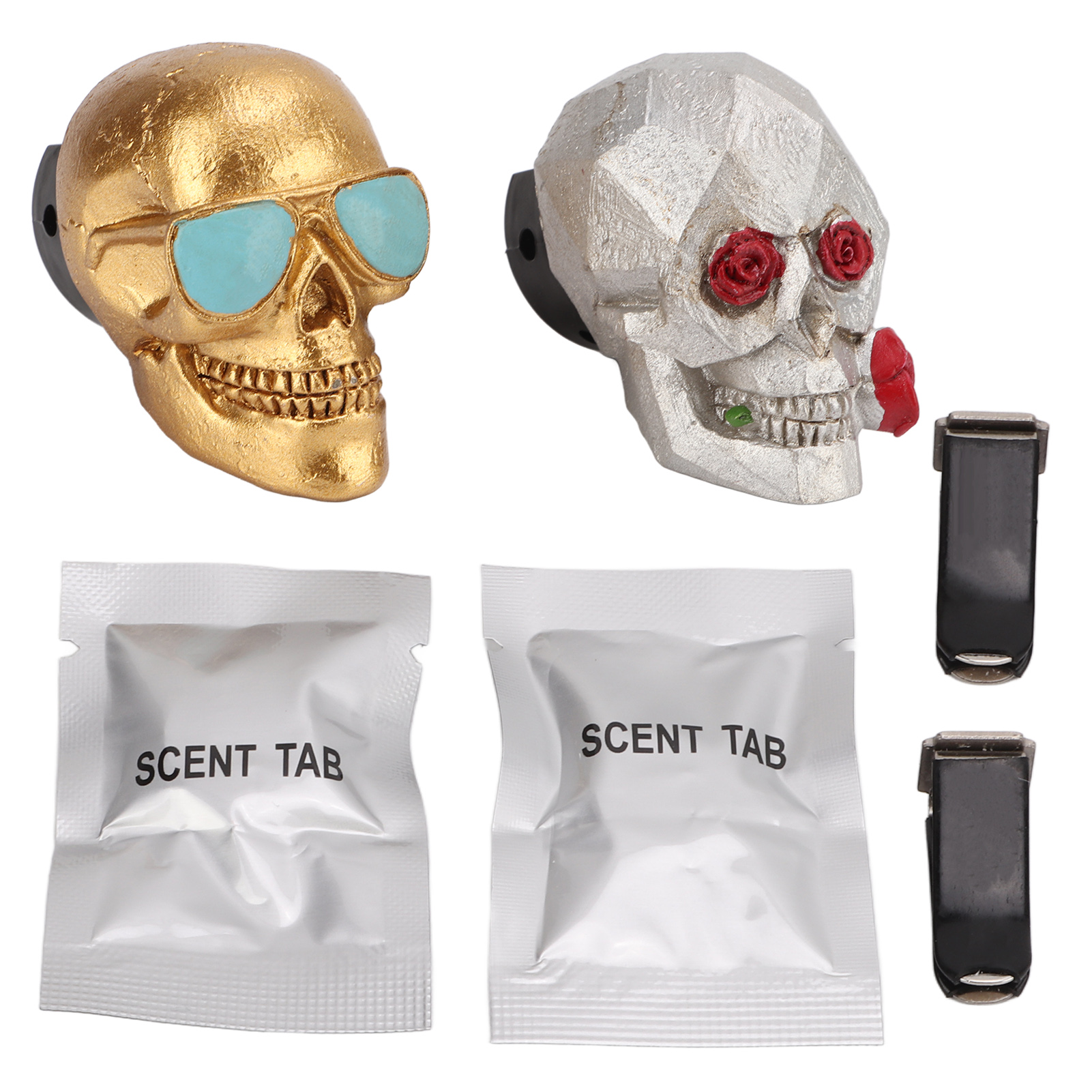 Sets Mit Totenkopf-aromatherapie-autoornamenten, Rosa Harz-totenkopf-aromatherapietabletten, Auto-lüftungsschlitzdekoration