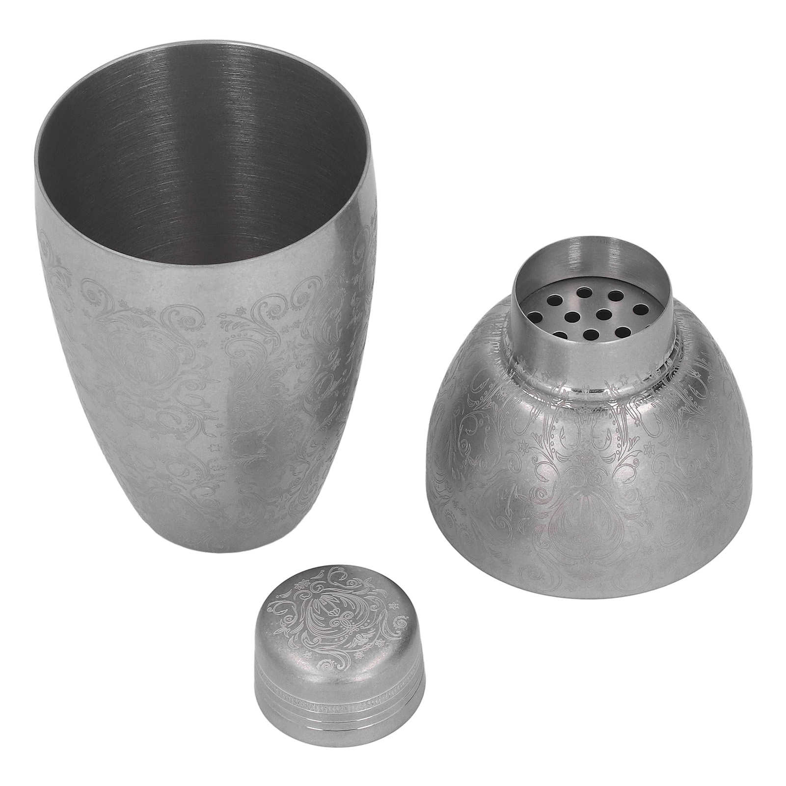 Cocktailshaker Aus Edelstahl 304, Hochfest, Mit Floraler Gravur, Ideal Für Barkeeper
