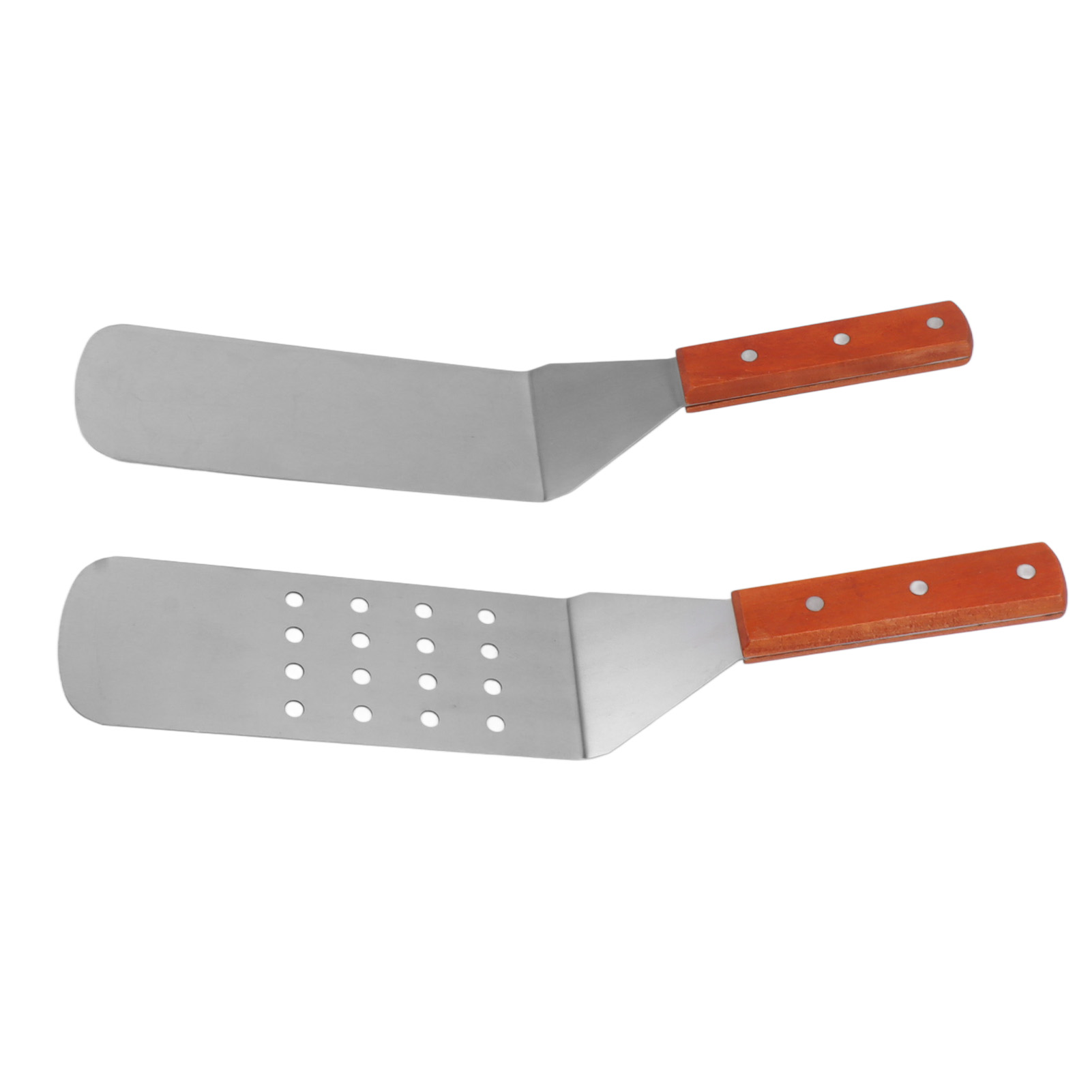 Grillwender Aus Edelstahl Mit Rutschfestem Holzgriff, Hitzebeständig, Leicht Zu Reinigen, Langlebig, 2er-set: Runder Flacher Wender Und Runder Schlitzwender